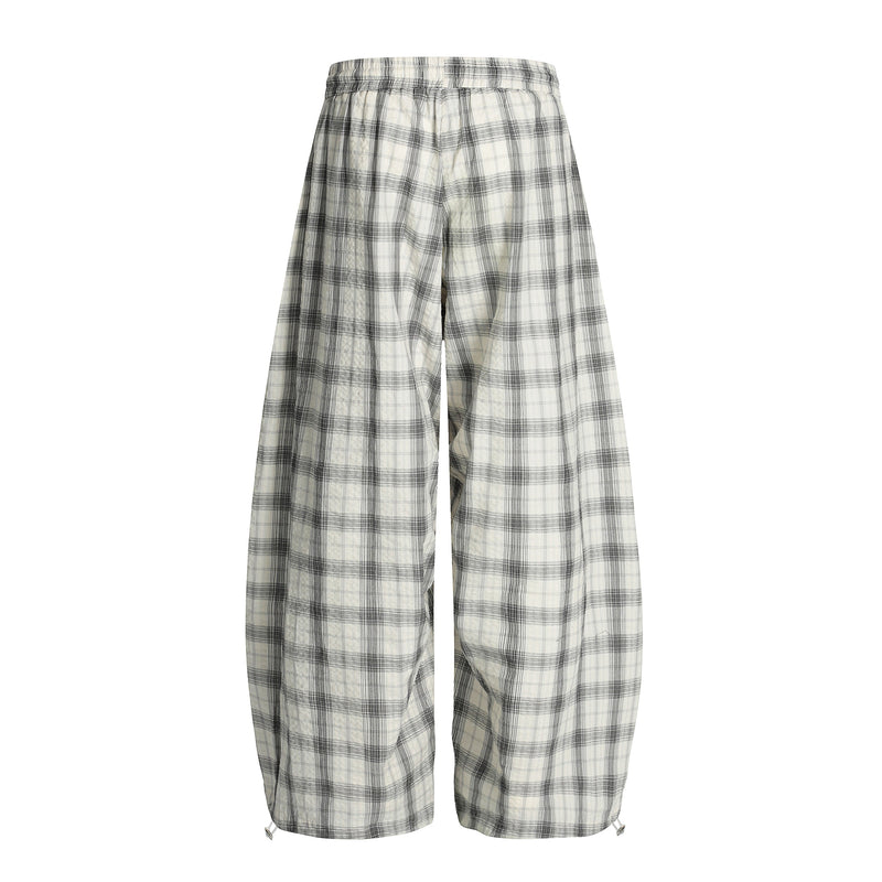Ruched Plaid Wide-Leg Pants | Oversized Streetwear Bottoms