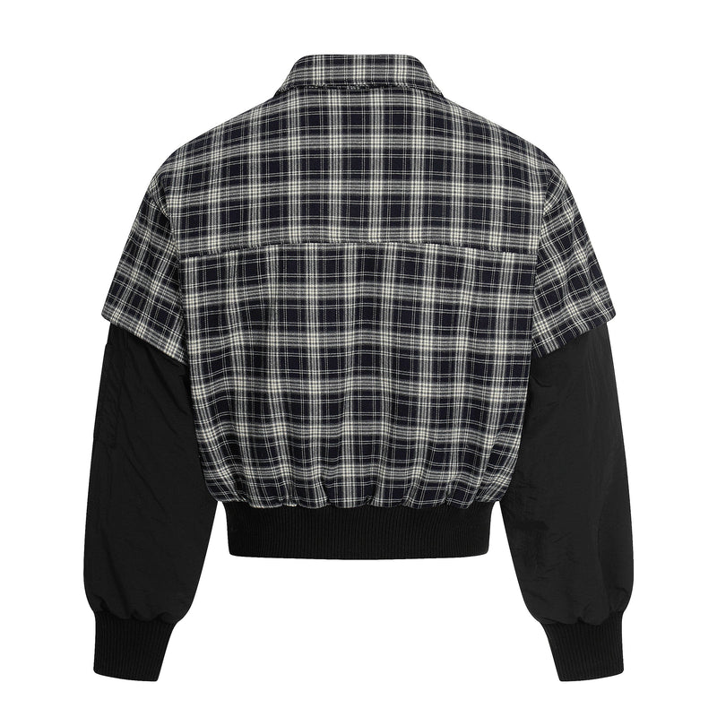 Omirad Plaid Hybrid Bomber Jacket | Contrast Sleeve Streetwear