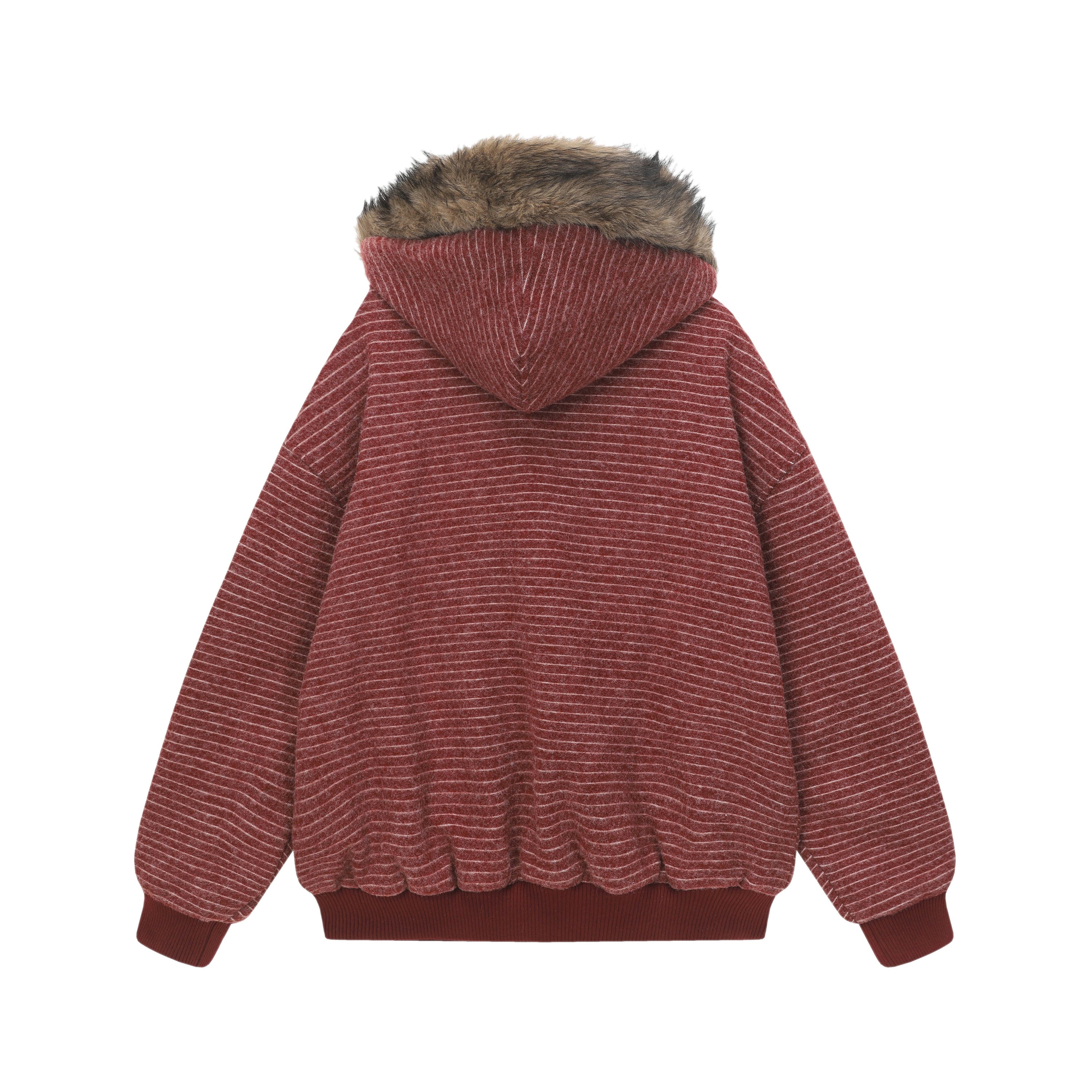 Striped Faux Fur-Lined Zip-Up Hooded Jacket | Omirad