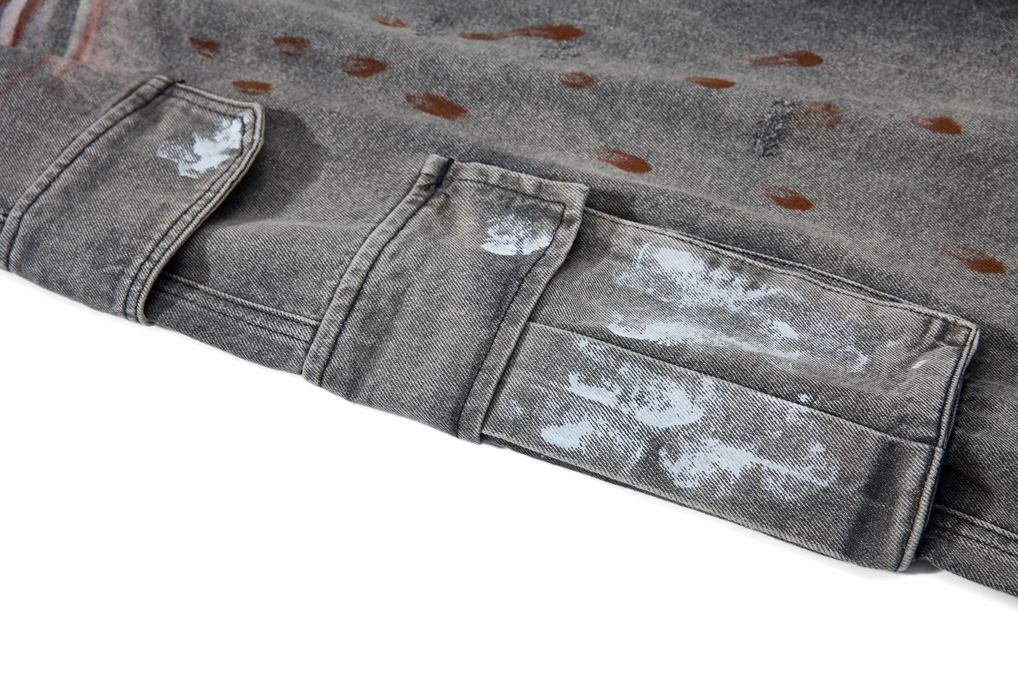Painted Distressed Cargo Denim Pants | Wide-Leg Streetwear