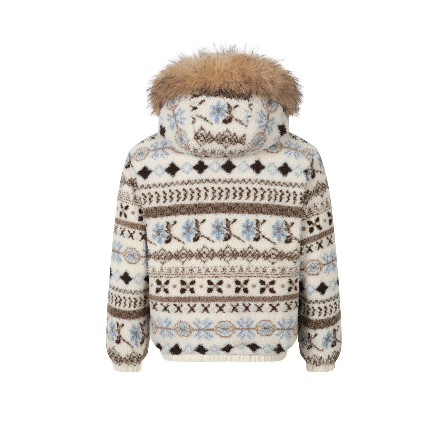 Nordic Fair Isle Faux Fur Hood Fleece Jacket | SEAKOFF