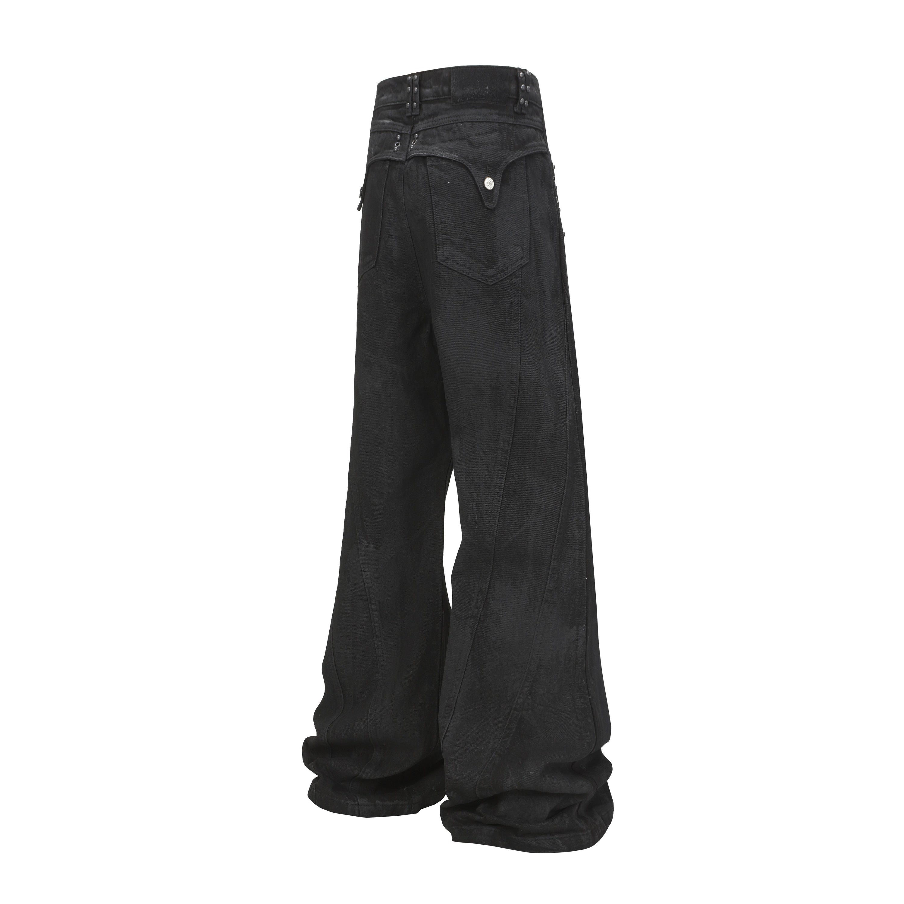 Omirad Studded Panel Wide-Leg Jeans | Dark Streetwear Denim