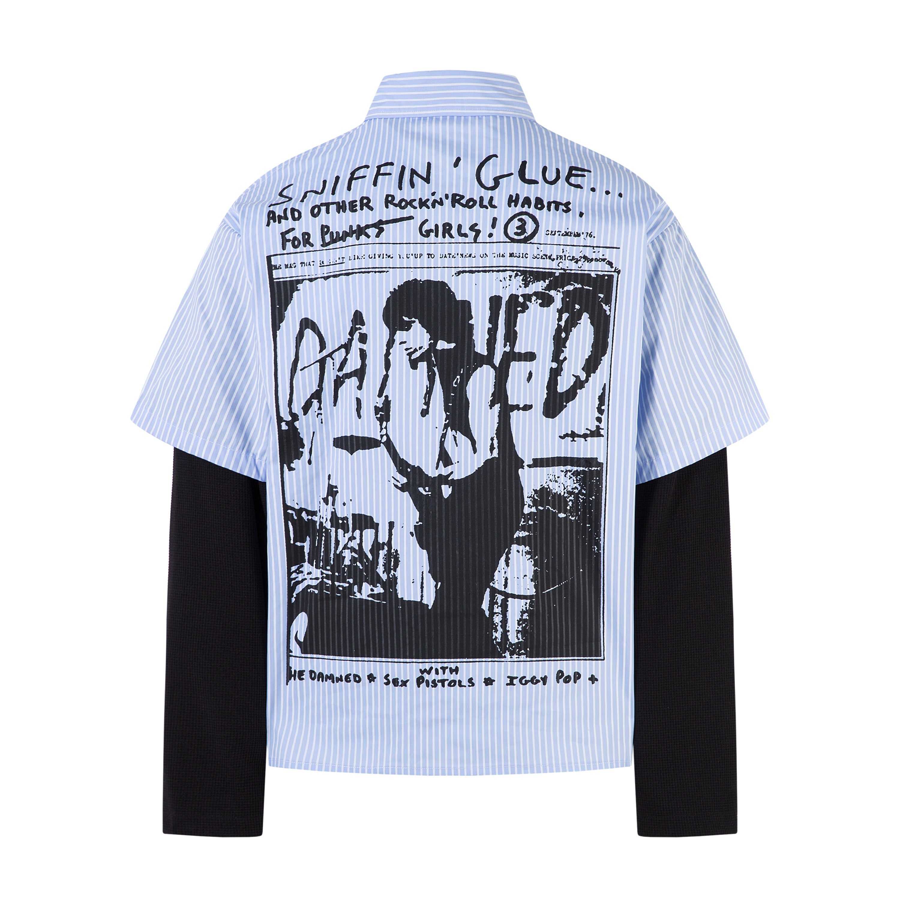 Punk Zine Graphic Layered Pinstripe Shirt | Streetwear