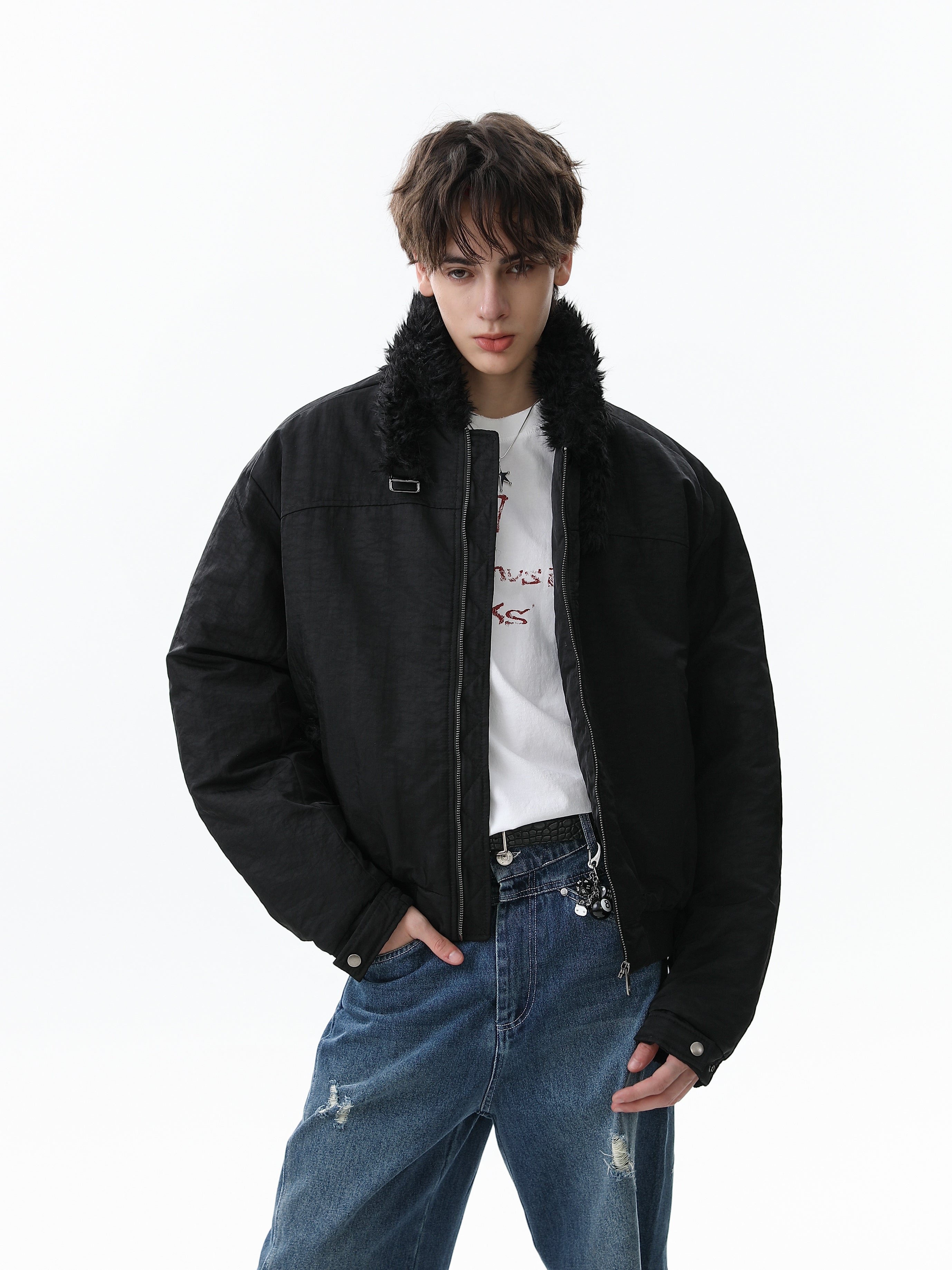 Faux Fur Collar Bomber Jacket | Military Streetwear
