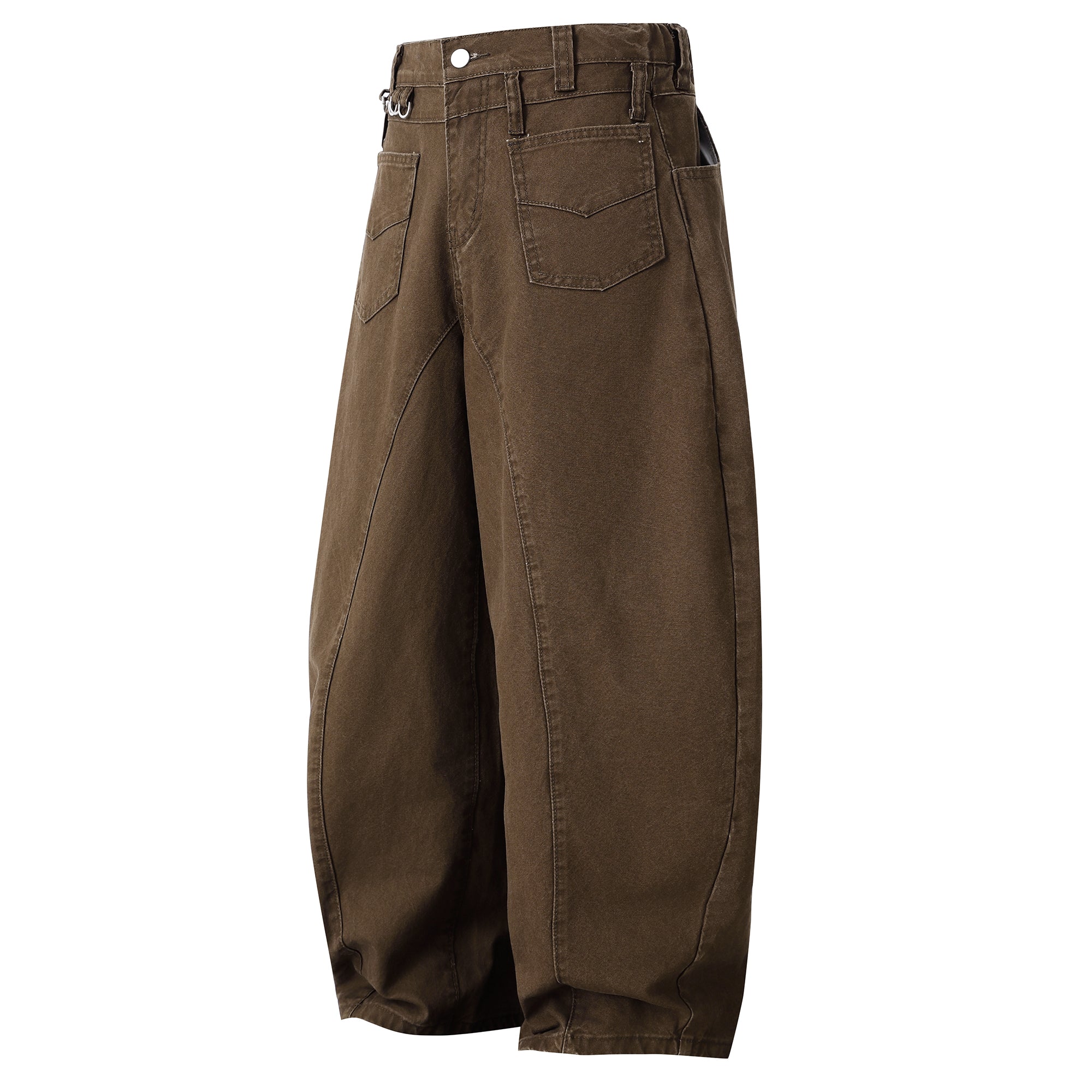 Wide-Leg Cotton Pants with Metal Ring Waist Detail