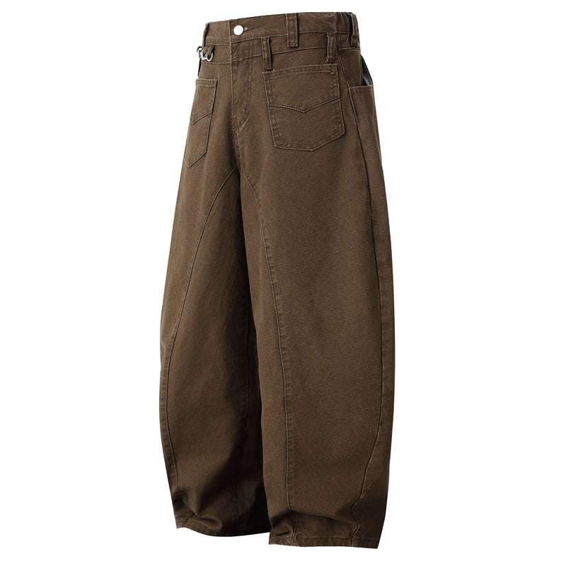 Wide-Leg Cotton Pants with Metal Ring Waist Detail
