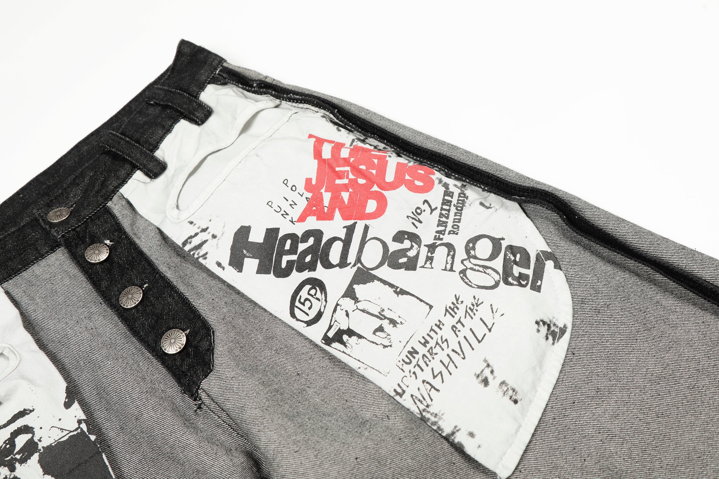 Punk Graphic Patch Flap Contrast Panel Wide-Leg Jeans