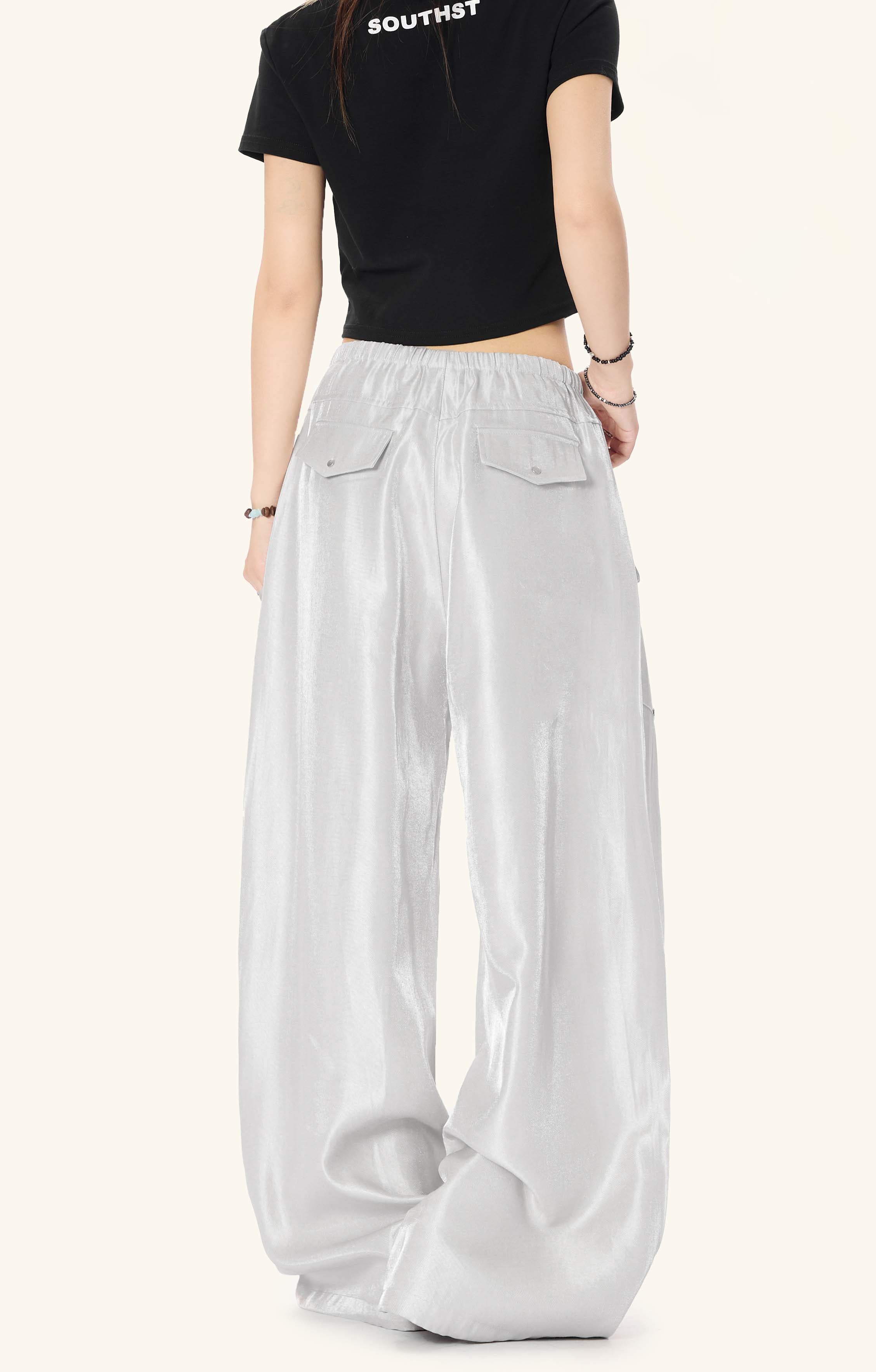 Omirad Glossy Utility Cargo Pants | Wide Leg Barrel Fit