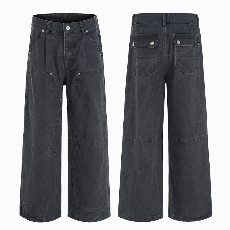 Utility Panel Wide-Leg Denim Pants | Workwear Streetwear