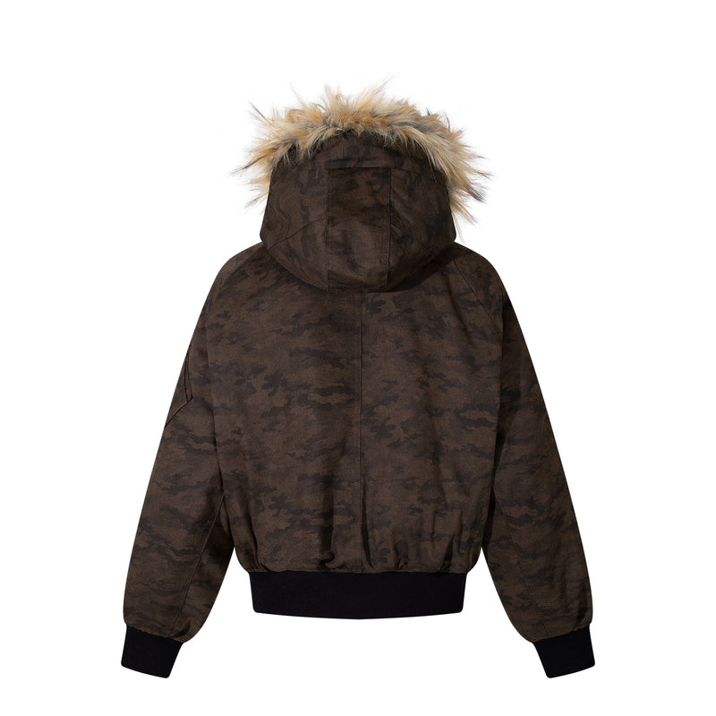 Omirad Camo Faux Fur Hood Bomber Jacket | Heavyweight Cotton