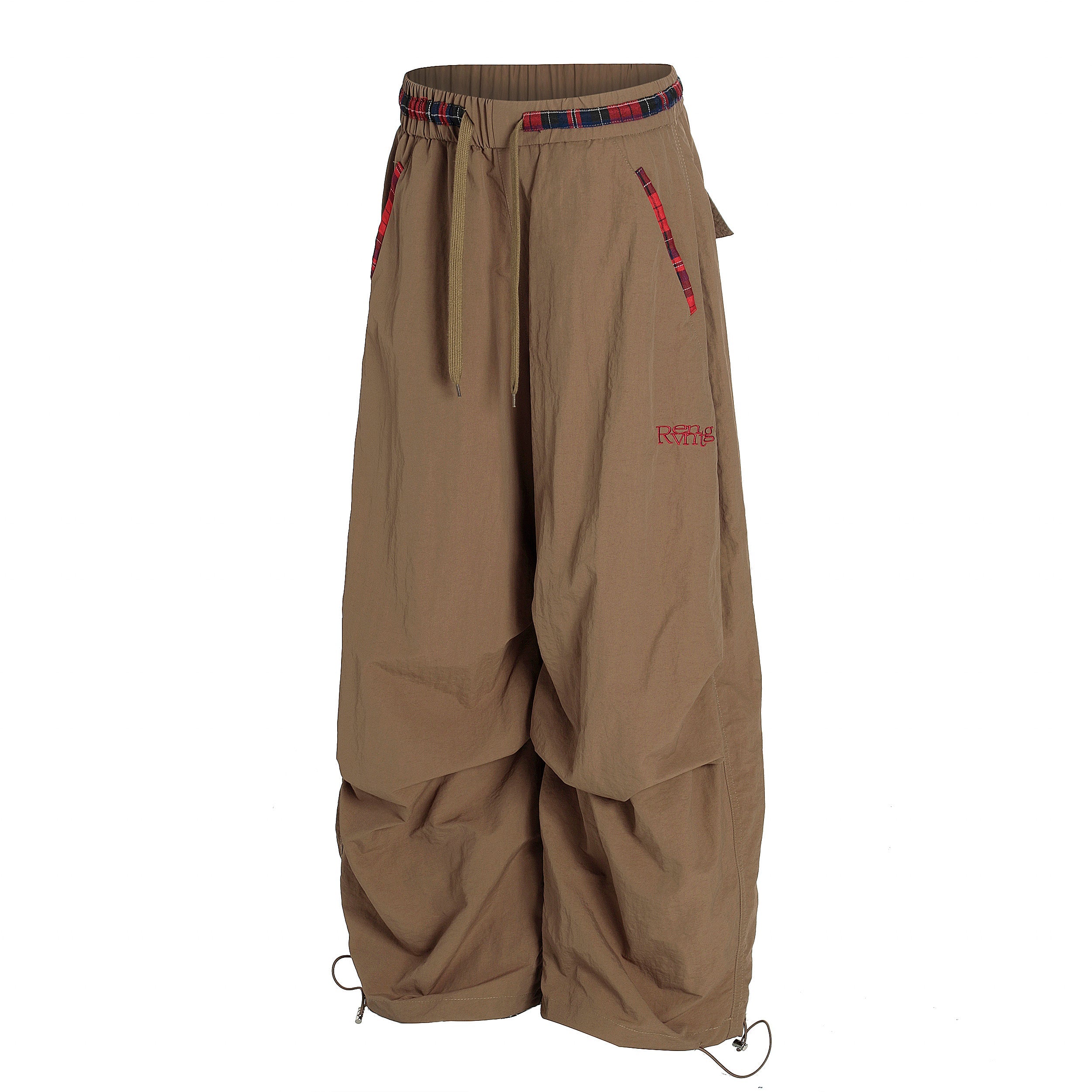 Nylon Plaid-Trim Stacked Pants | Wide-Leg Streetwear