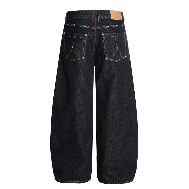 Omirad Studded Dark-Wash Wide-Leg Jeans | SEAKOFF