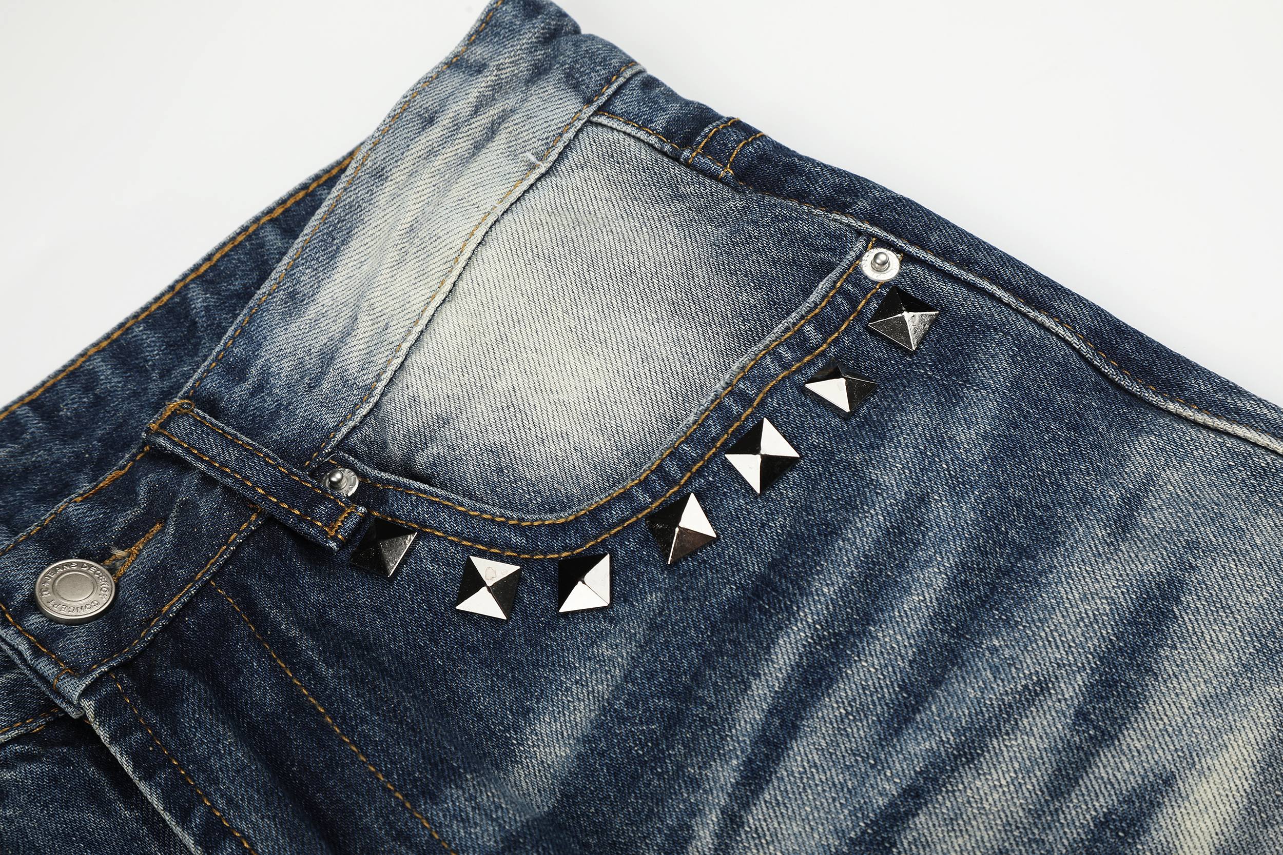 Omirad Studded Vintage Wash Jeans | Y2K Streetwear Denim