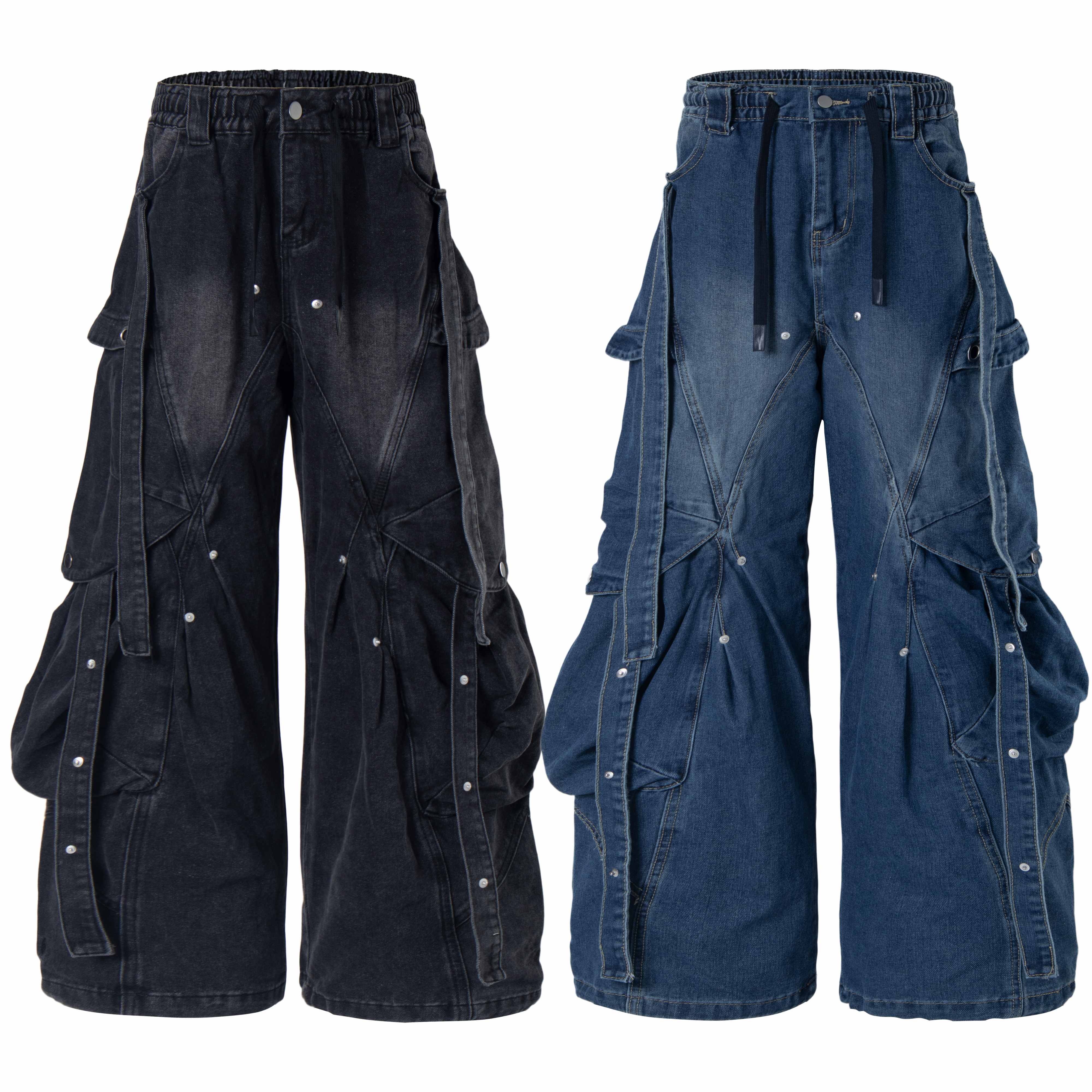 Wide Leg Black Jeans Multi-Pocket Cargo | SEAKOFF – Seakoff