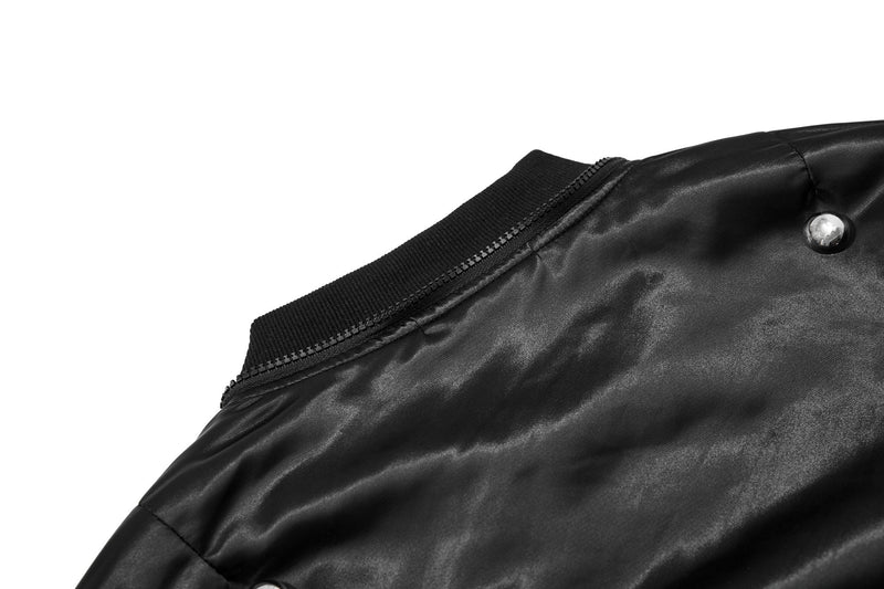Omirad Glossy Bomber Jacket with Detachable Faux Fur Collar
