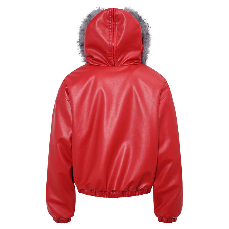 Faux Fur Hood PU Puffer Jacket | High-Gloss Street-Luxury