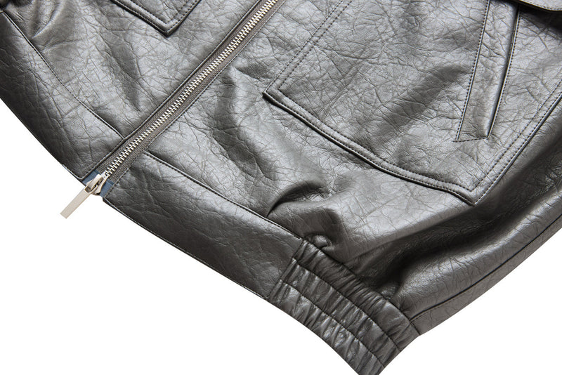 Men's Utility PU Leather Bomber Jacket | Oversized Fit