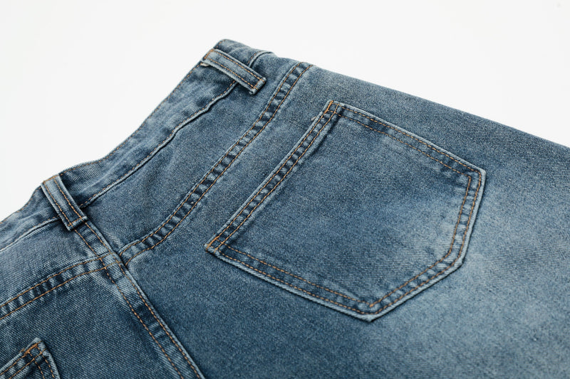 Gingham Star Patchwork Wide-Leg Jeans | Vintage Wash