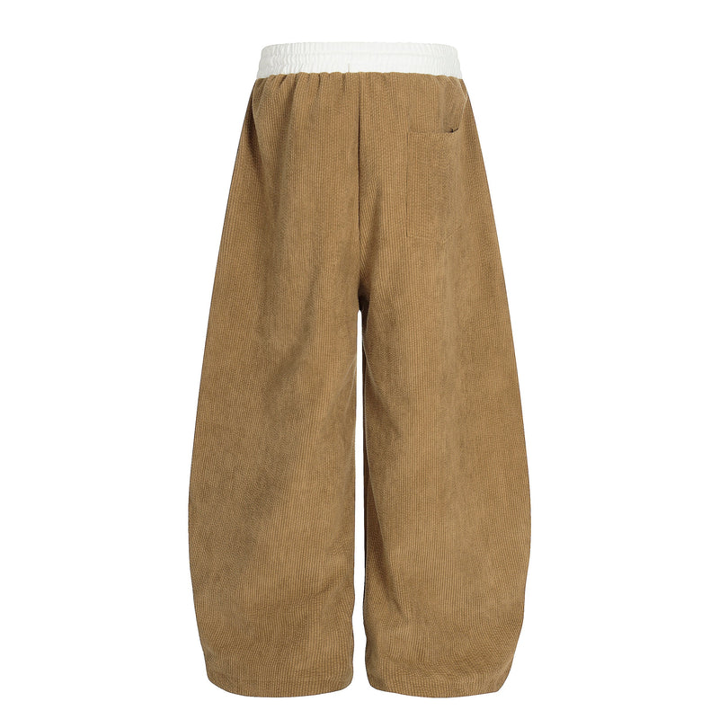 Corduroy Paw Embroidered Barrel-Leg Pants | Streetwear