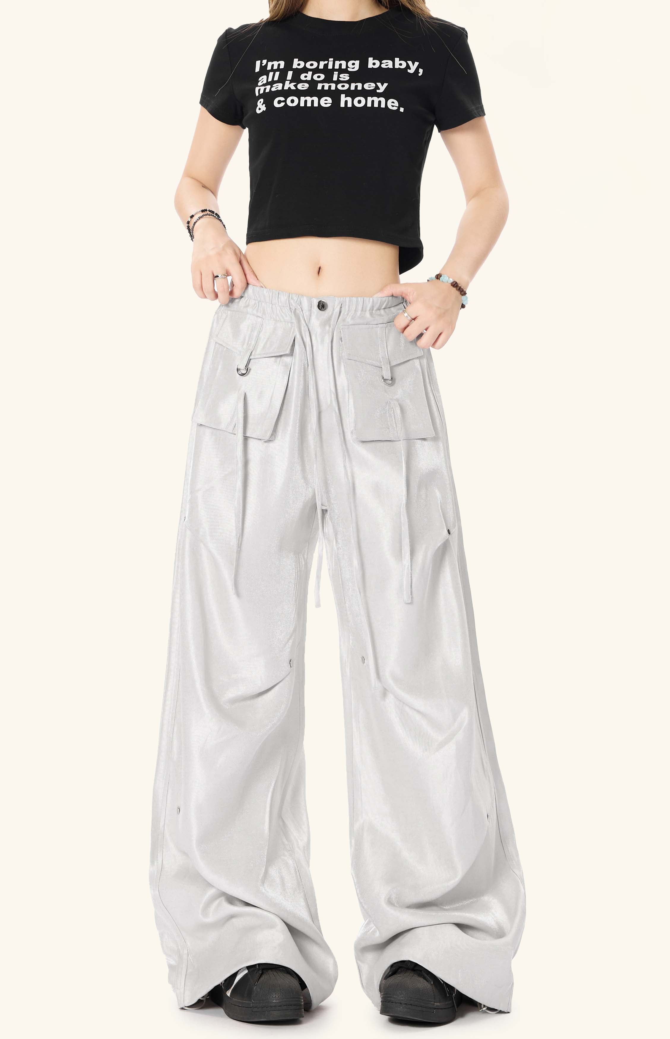 Omirad Glossy Utility Cargo Pants | Wide Leg Barrel Fit