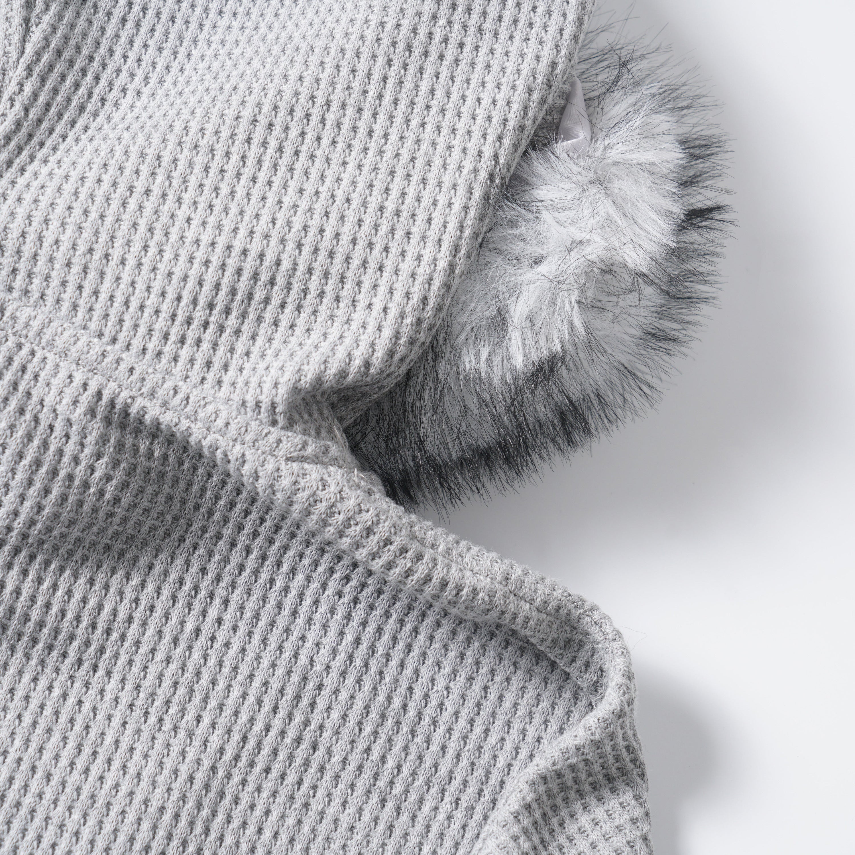 Omirad Faux Fur Trim Zip-Up Hoodie | Waffle Knit Streetwear
