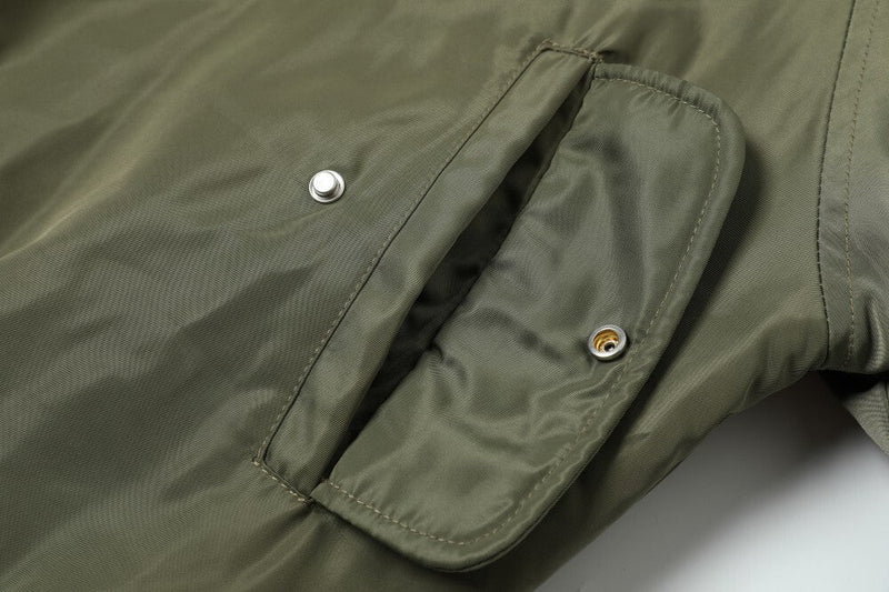 Reversible Plaid Faux Fur Hooded Bomber Jacket | Military Green