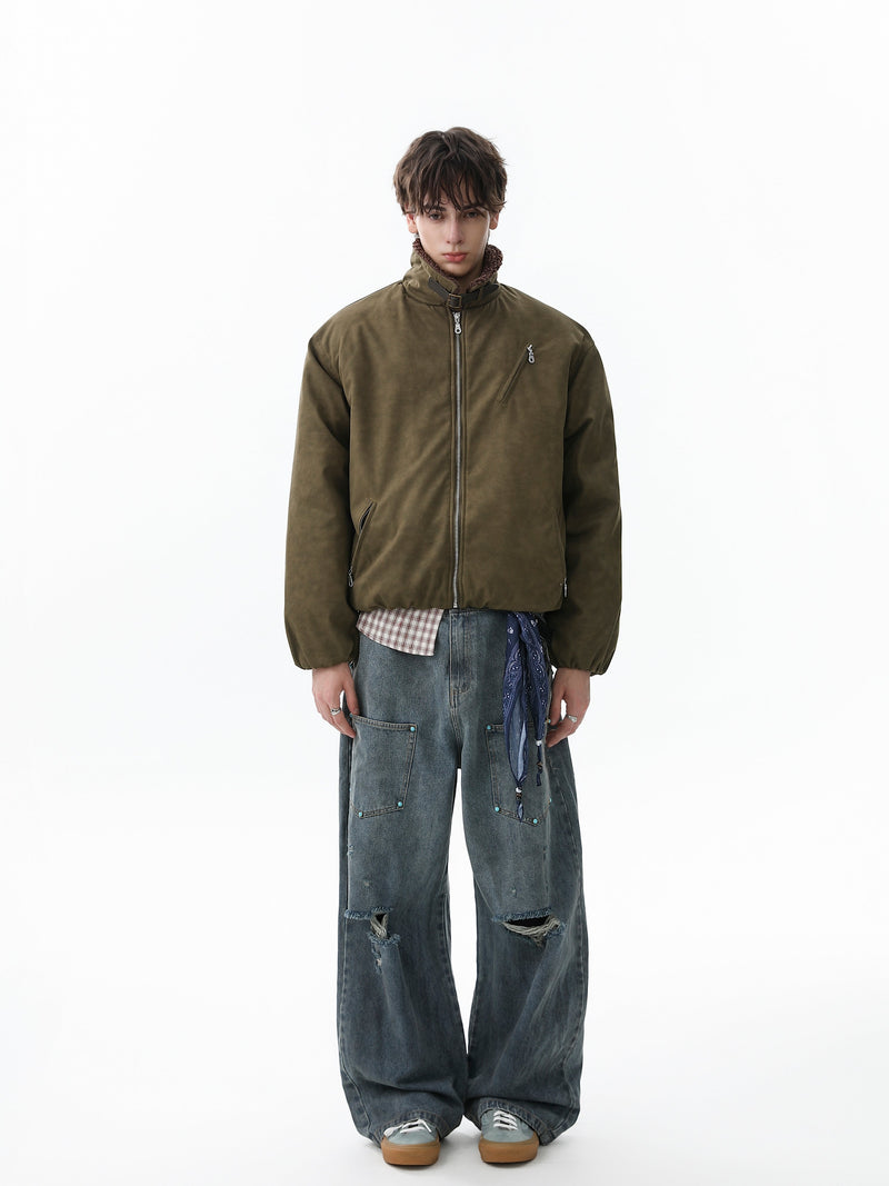 Omirad Suede-Effect Bomber Jacket | Faux Fur Collar