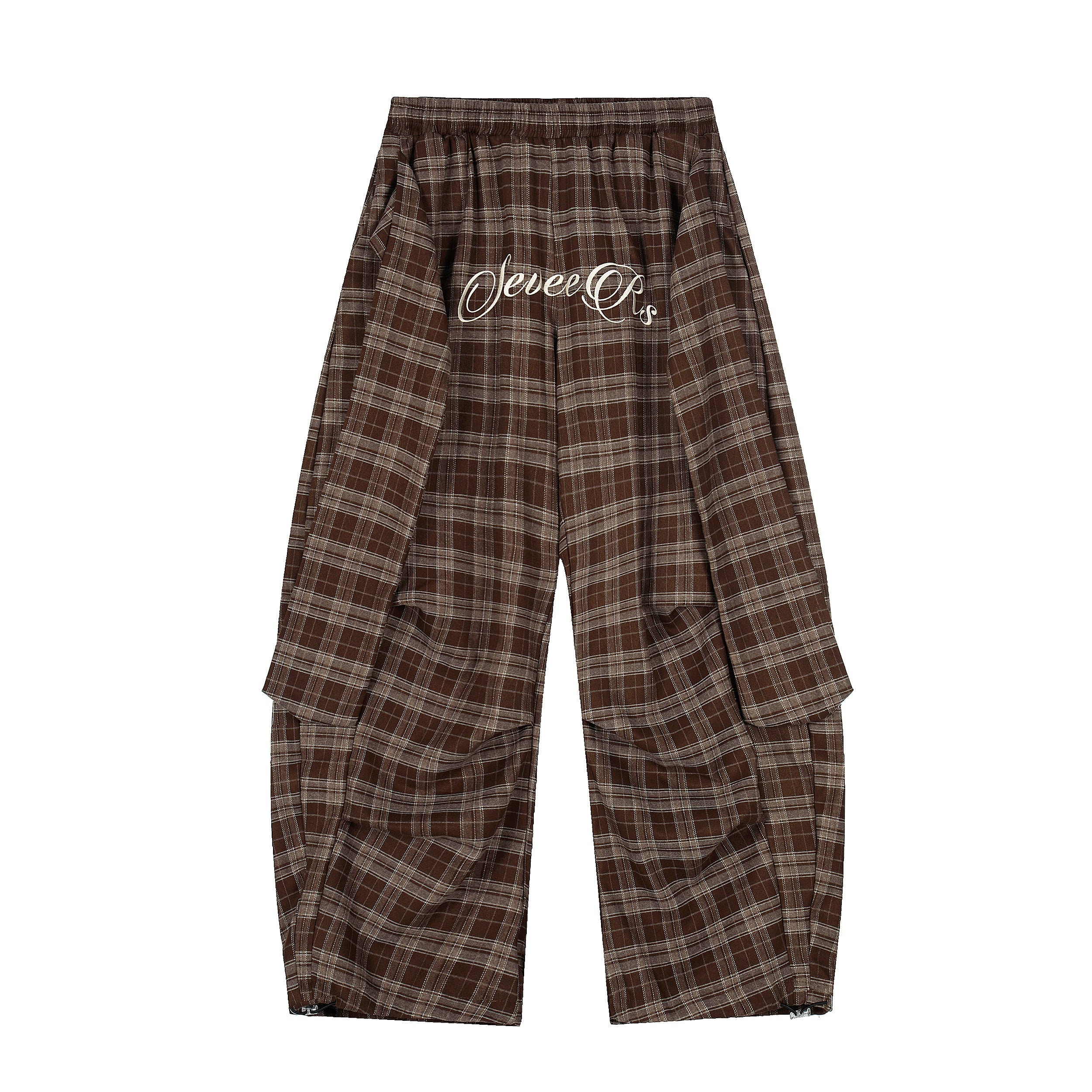 Omirad Brown Plaid Wide-Leg Pants | Streetwear Cargo Style