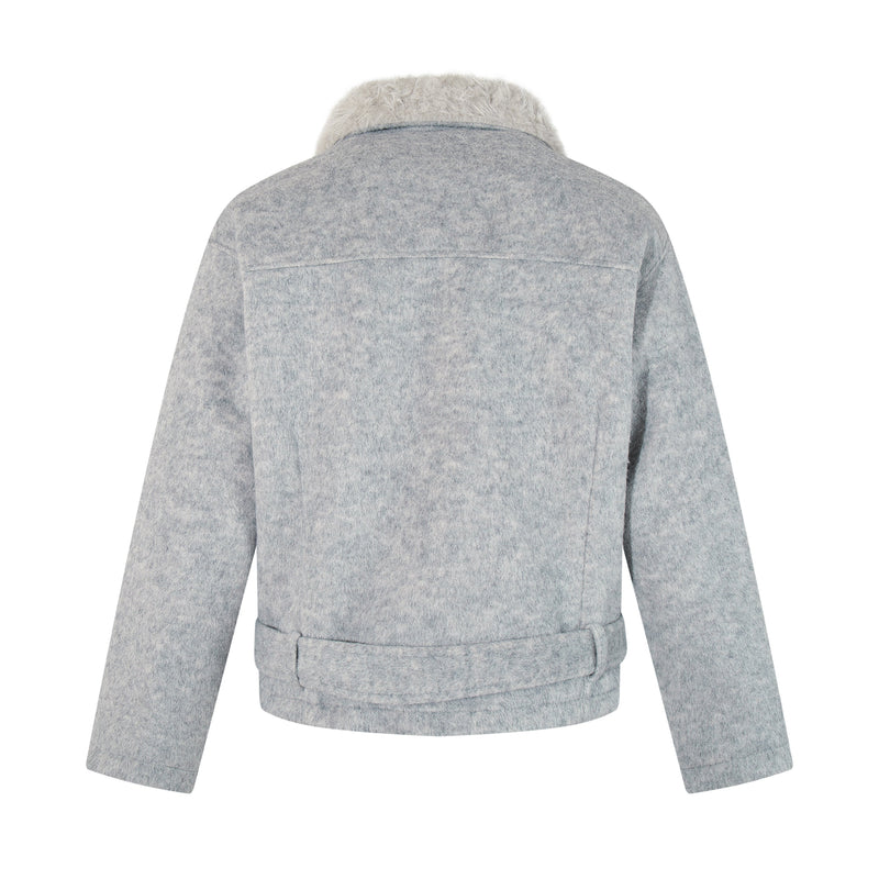 Faux Fur Collar Belted Cropped Jacket | Omirad
