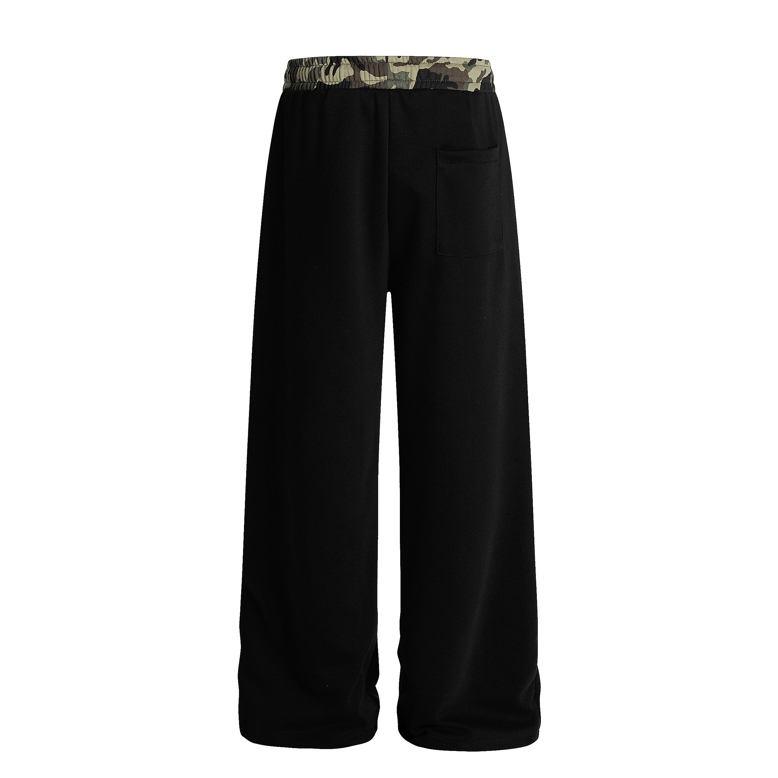 Camo Waist All-Over Text Graphic Wide-Leg Sweatpants