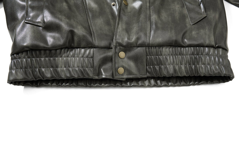 Omirad Faux Leather Bomber Jacket with Faux Fur Collar