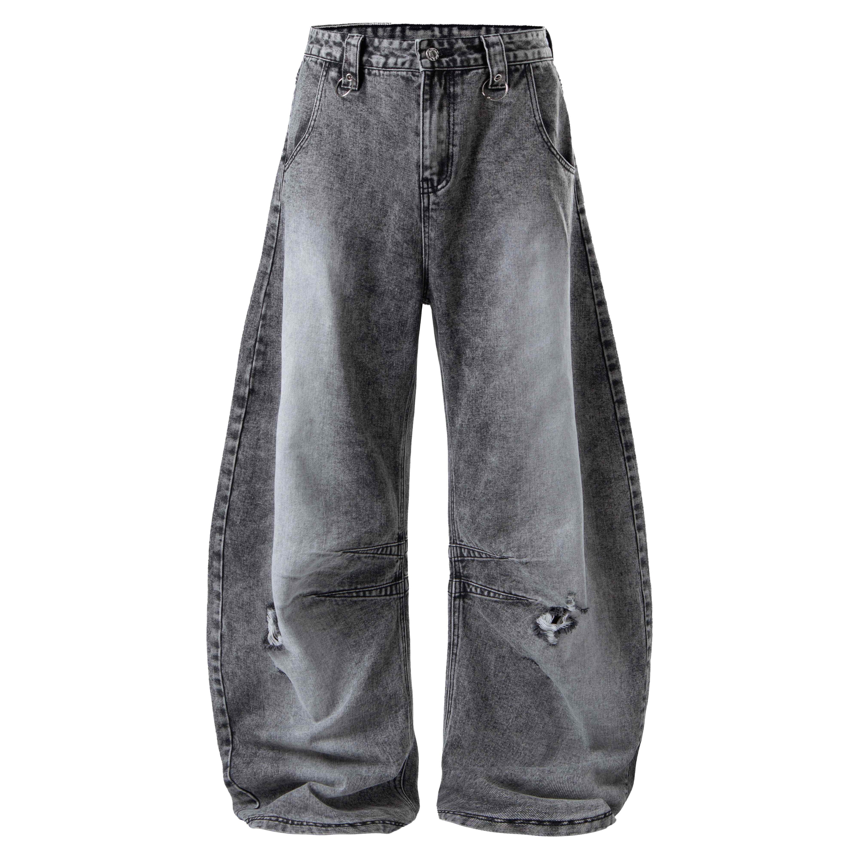Convertible Utility Baggy Jeans | Cargo Mesh Distressed Denim