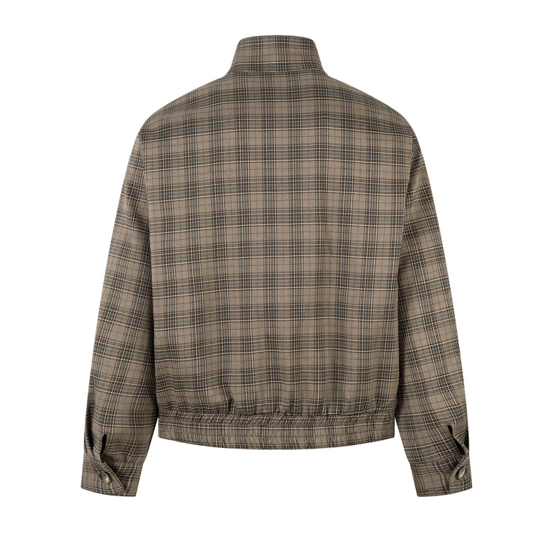 Vintage Plaid Stand-Collar Zip Jacket | Retro Check Pattern