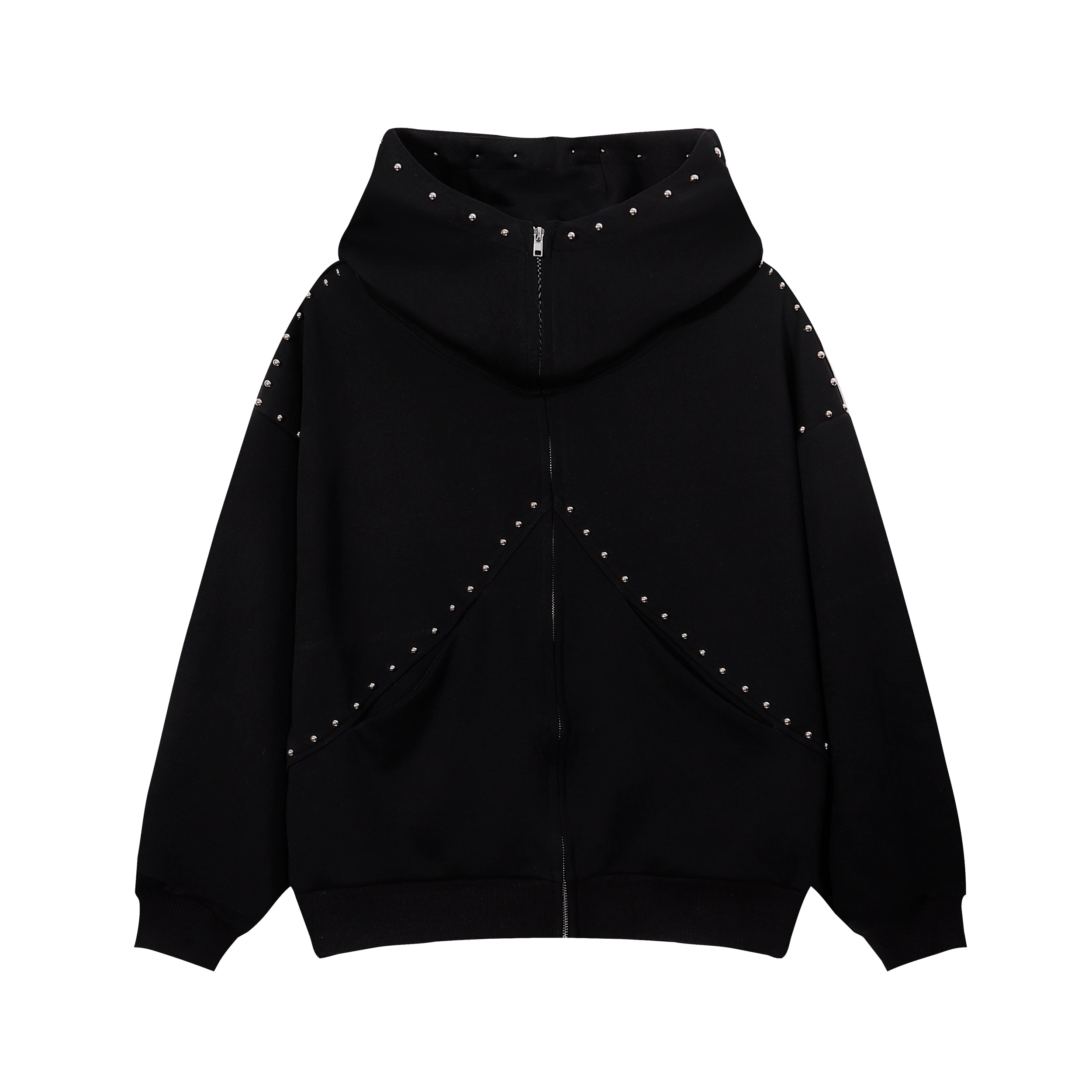 Omirad Studded Arc Zip Hoodie | Metal Stud Detail Streetwear