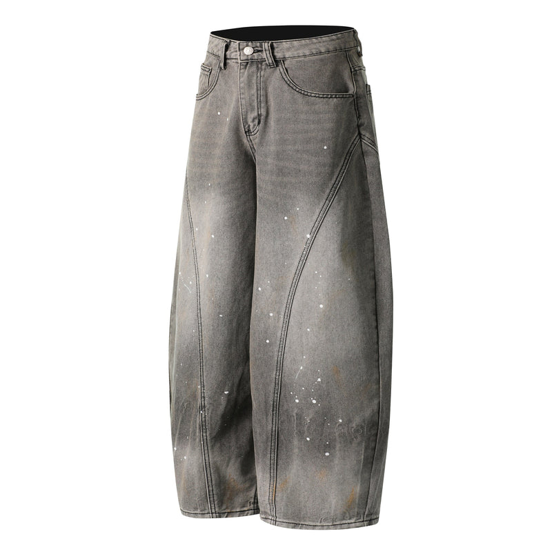 Speckled Fade Curved-Panel Wide-Leg Denim Pants | Omirad