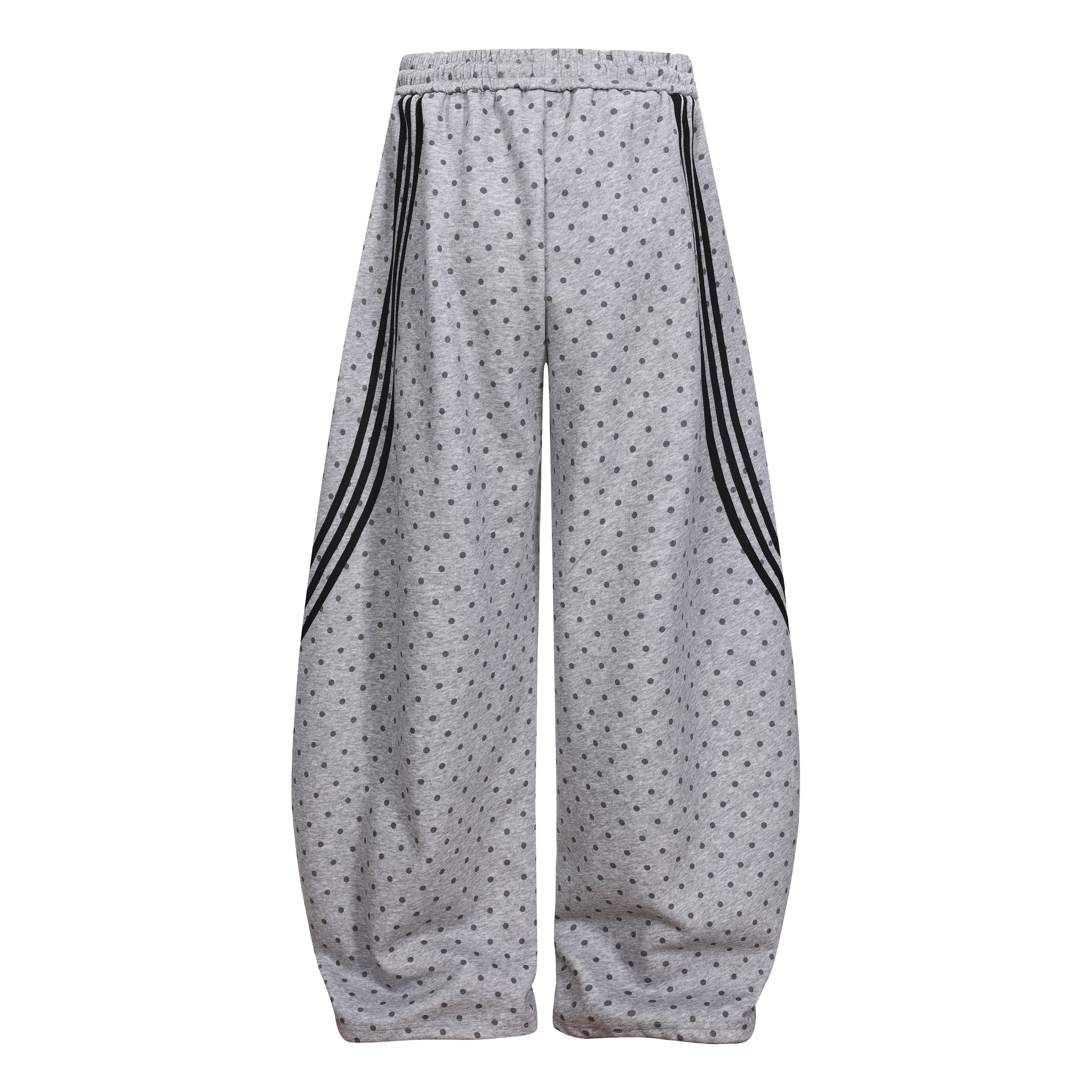 Polka Dot Wide-Leg Sweatpants with Stripe Detail | Omirad