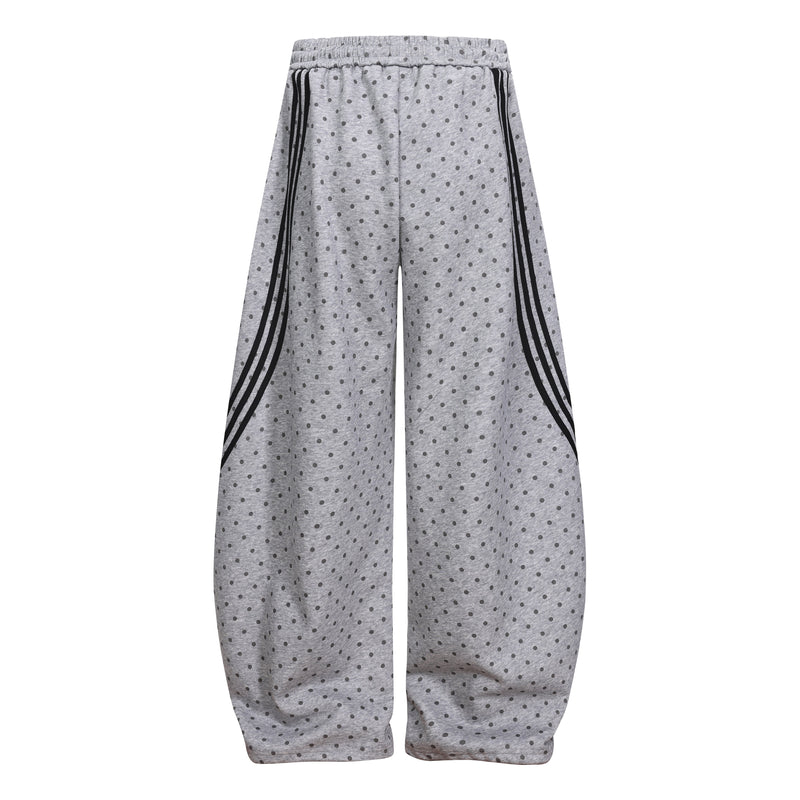 Polka Dot Wide-Leg Sweatpants with Stripe Detail | Omirad