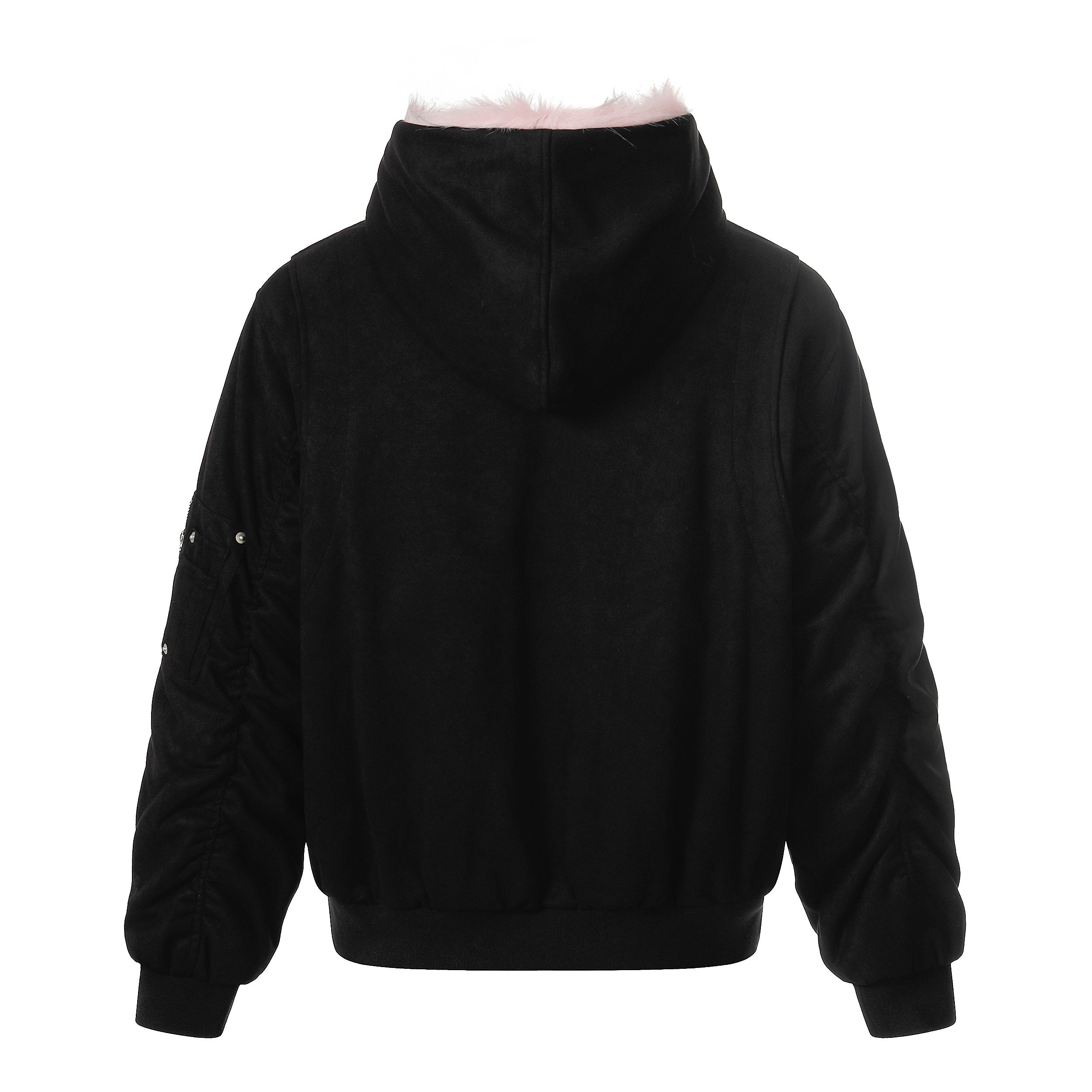 Reversible Faux Fur & Suede Hooded Bomber Jacket