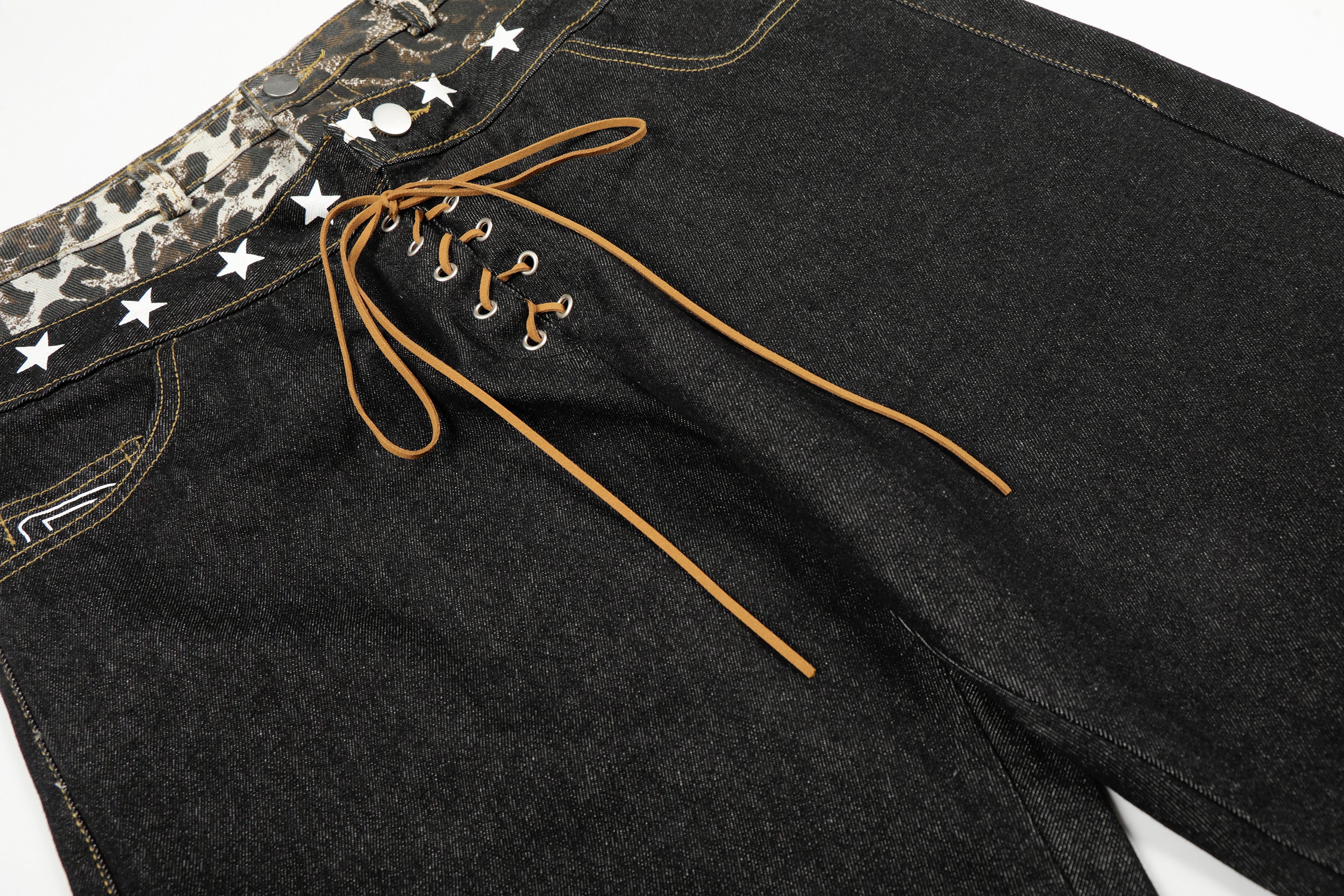 Omirad Leopard Star Lace-Up Wide-Leg Jeans | Y2K Denim