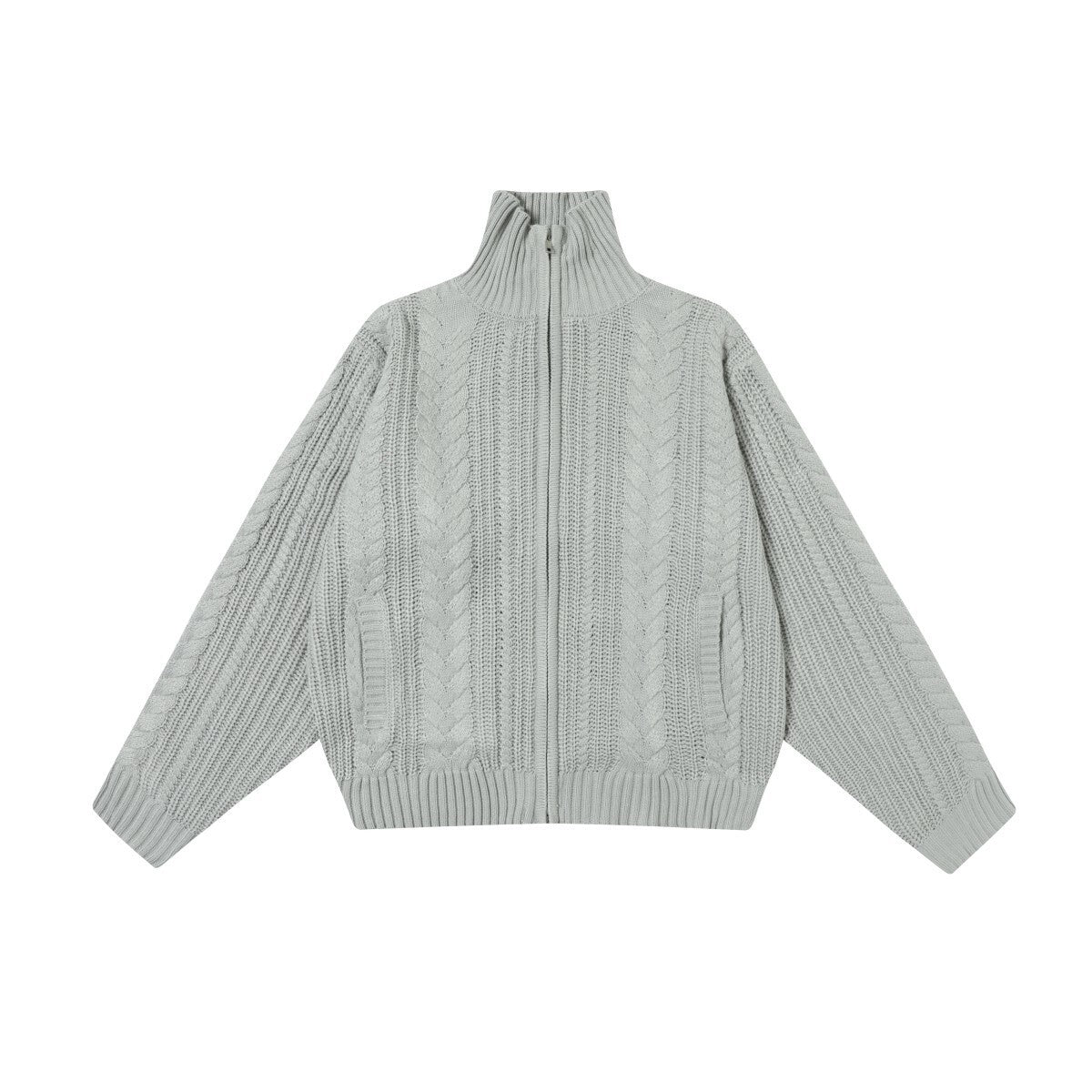 Cable Knit Zip-Up Turtleneck Sweater | Relaxed Fit
