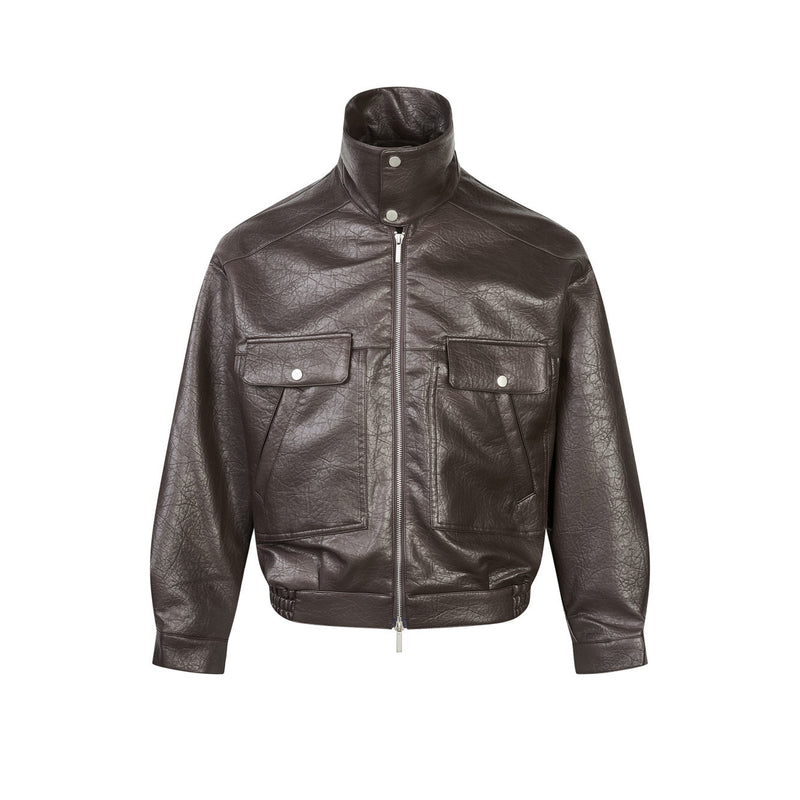 Men's Utility PU Leather Bomber Jacket | Oversized Fit