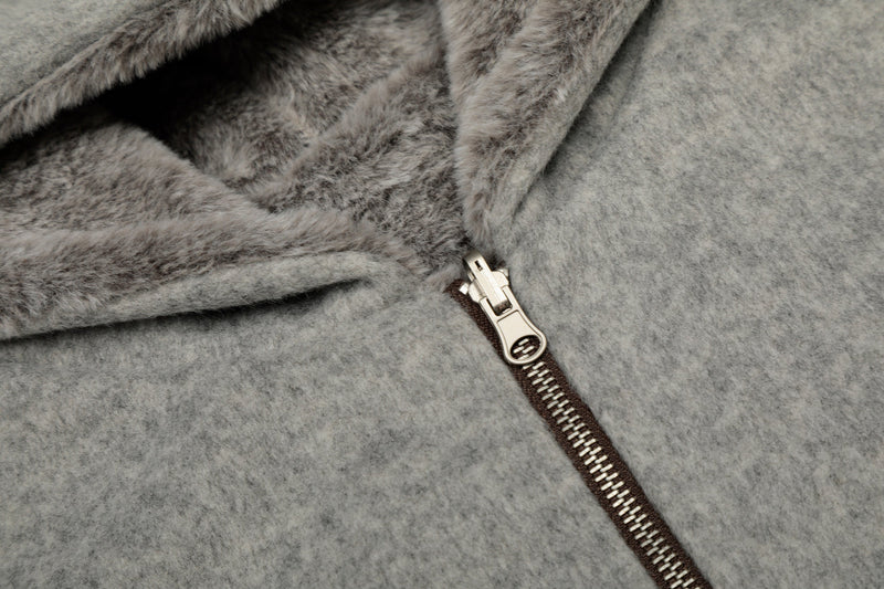 Wool Blend Fleece Hooded Bomber Jacket | Omirad