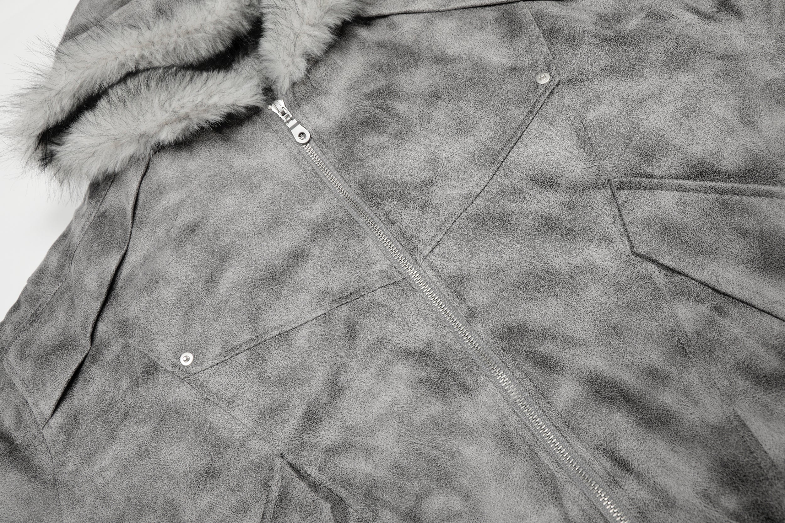 Washed Faux-Fur Hooded Bomber Jacket | Streetwear Winter Coat