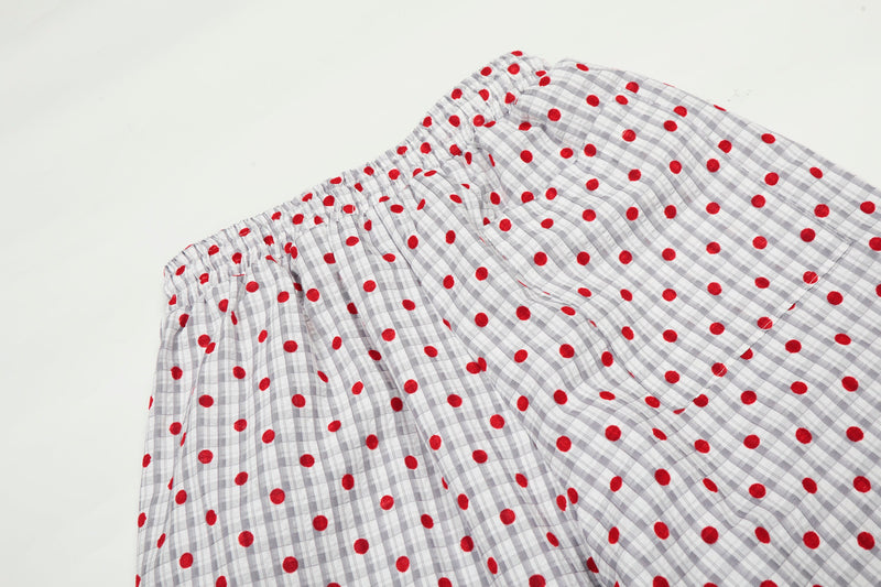 Omirad Polka Dot Wide-Leg Pants | Red Dot Grid Print