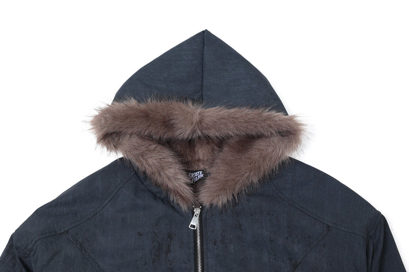 Omirad Frost-Fur Hooded Bomber Jacket | Cropped Streetwear