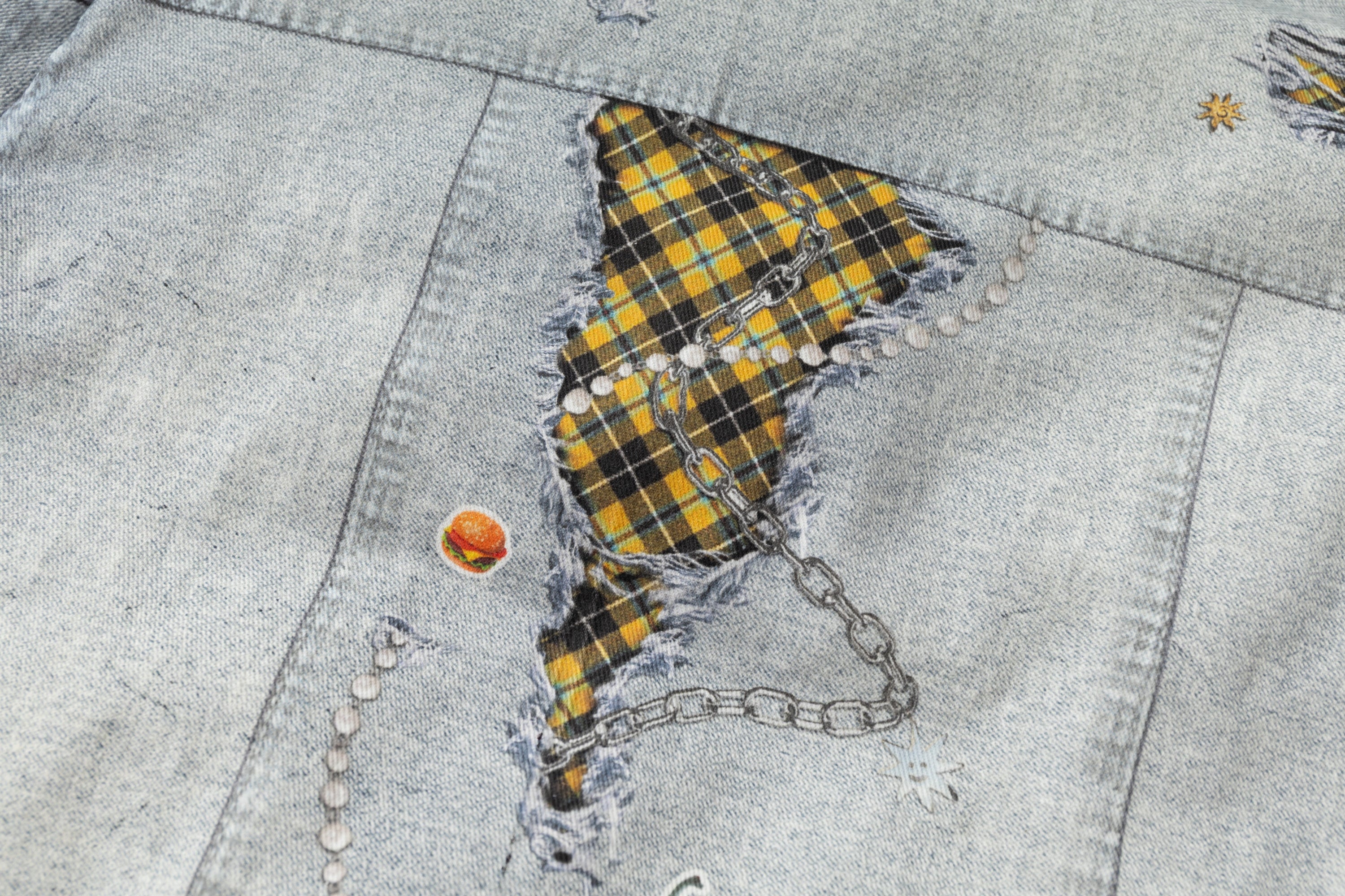 Omirad Patchwork Distressed Denim Puffer Jacket