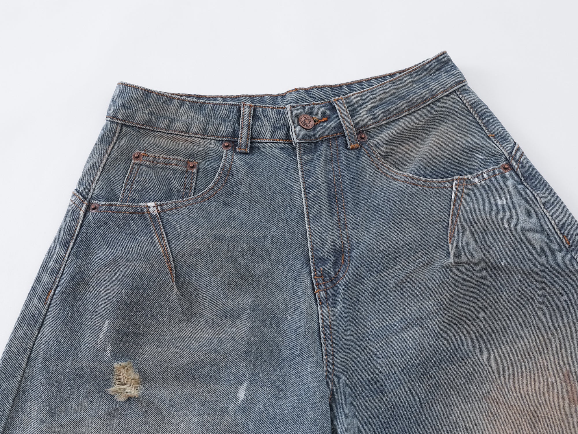 Omirad Vintage Washed Distressed Wide-Leg Jeans