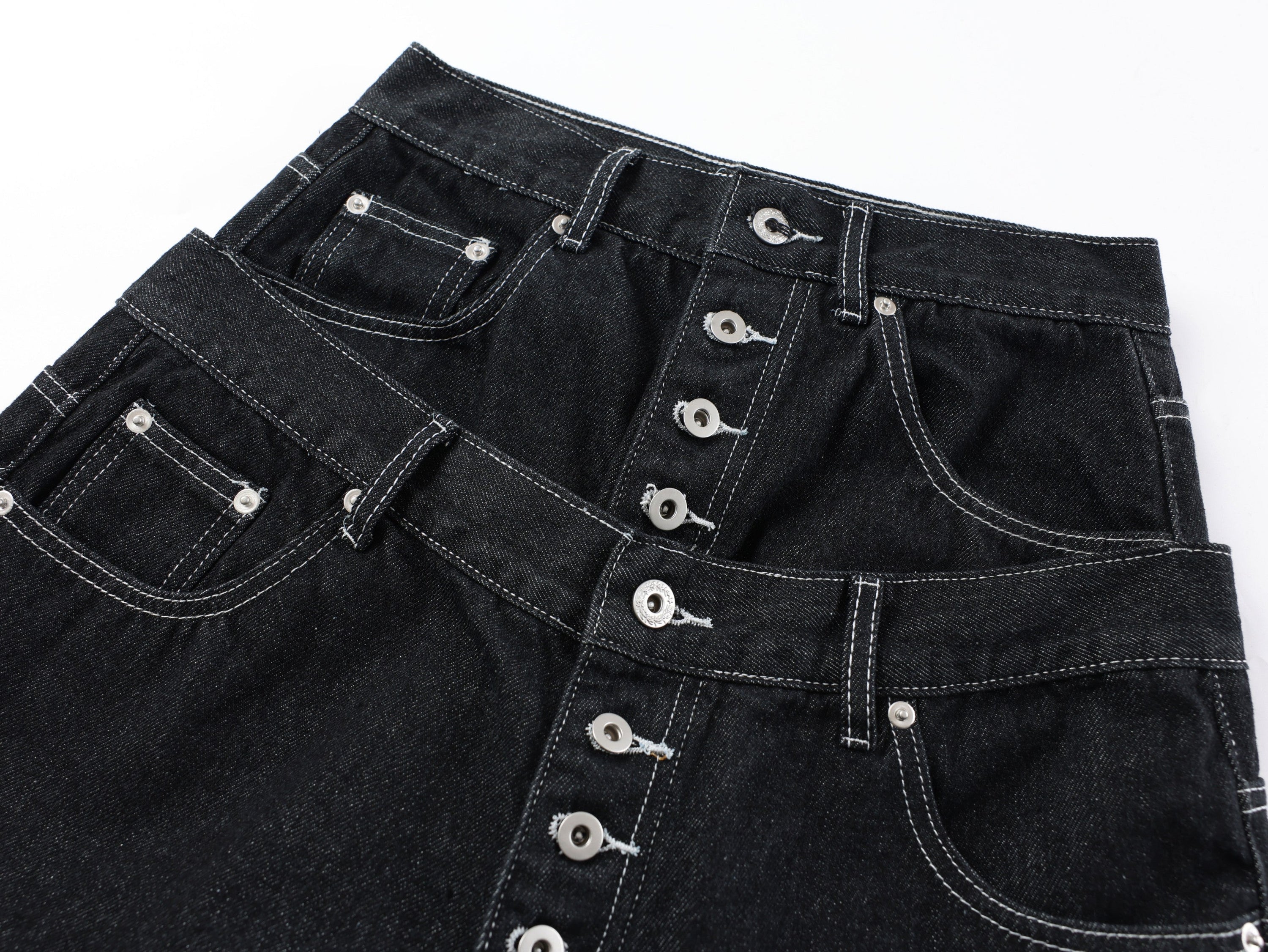 Omirad Double-Waist Wide-Leg Utility Denim Pants | Black