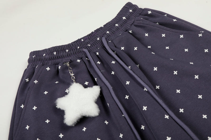 Star Print Wide-Leg Sweatpants with Plush Star Charm