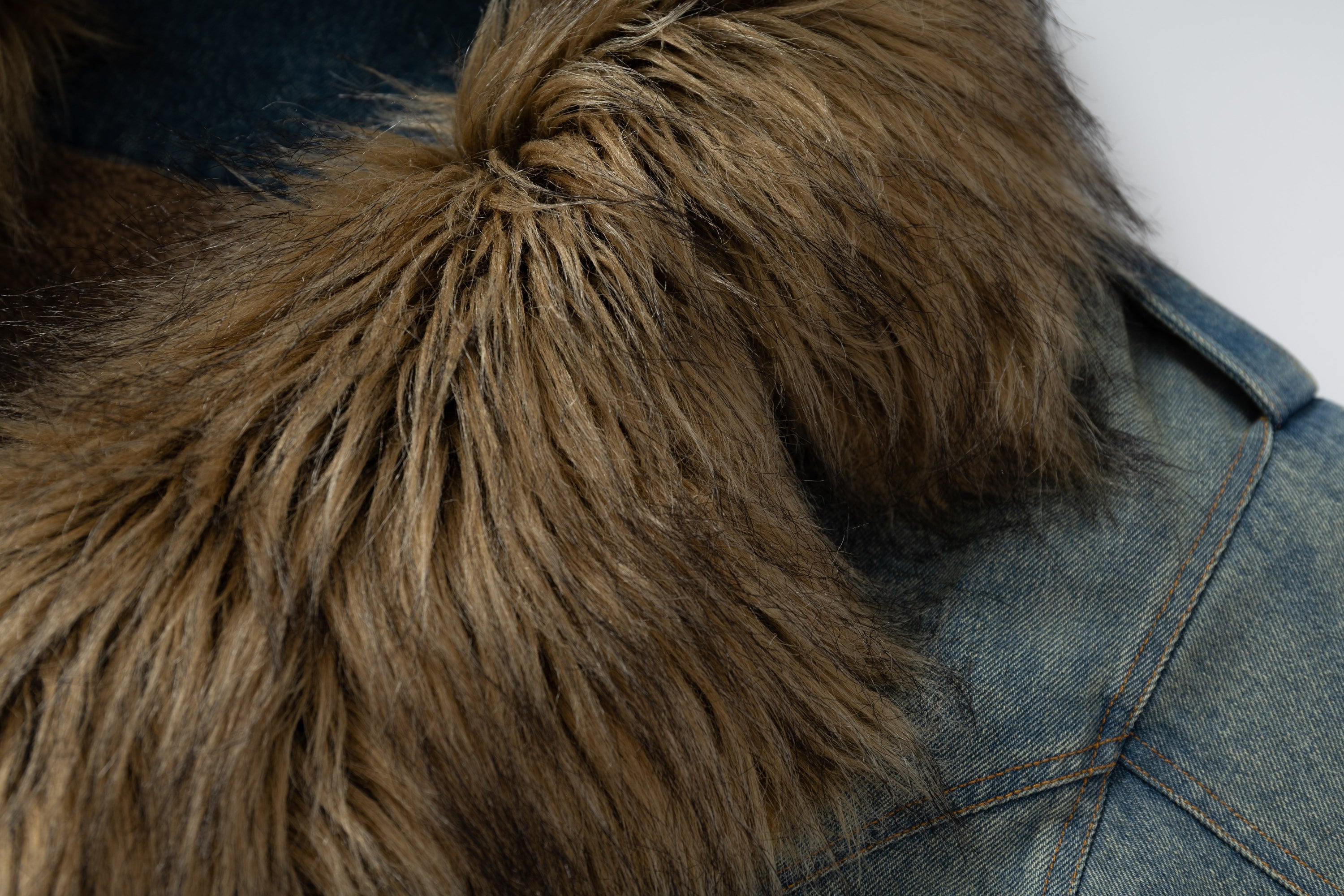 Oversized Faux-Fur Collar Denim Jacket | Vintage Wash